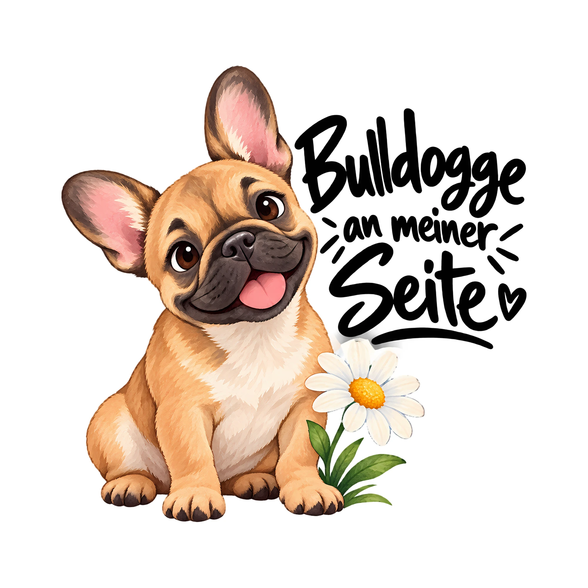 Bügelbild Bulldogge an meiner Seite als Grafik auf weißem Hintergrund (BB012931)