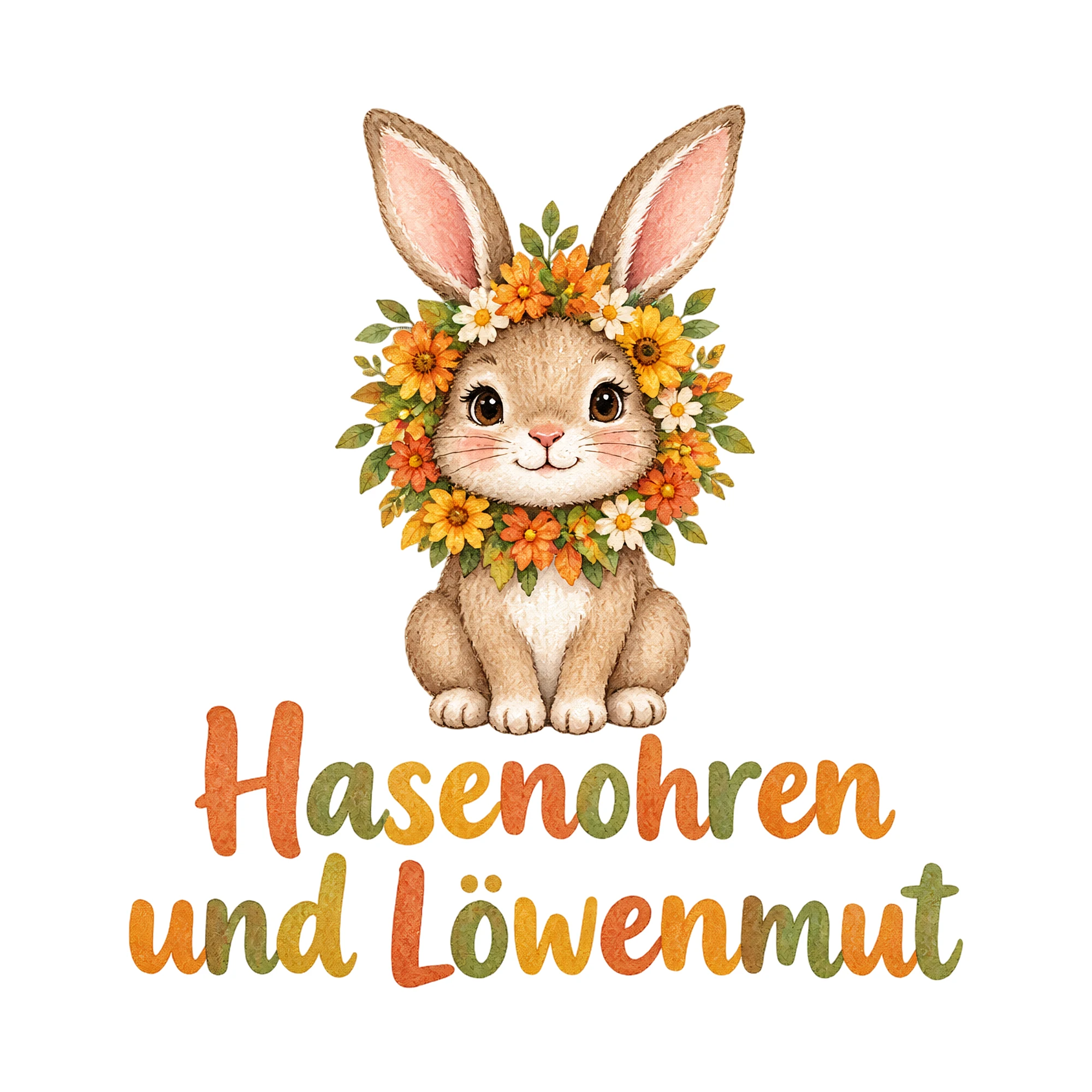 Bügelbild Hasenohren und Löwenmut, Tiere Shirt Spruch als Grafik auf weißem Hintergrund (BB016605)