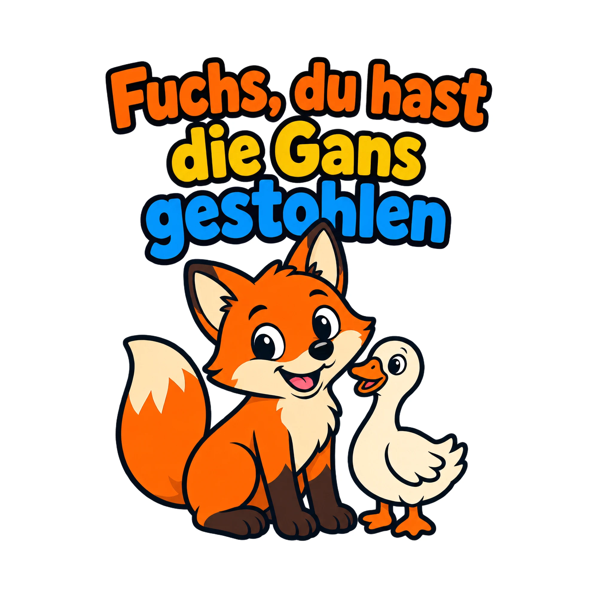 Bügelbild Fuchs, du hast die Gans gestohlen als Grafik auf weißem Hintergrund (BB018581)