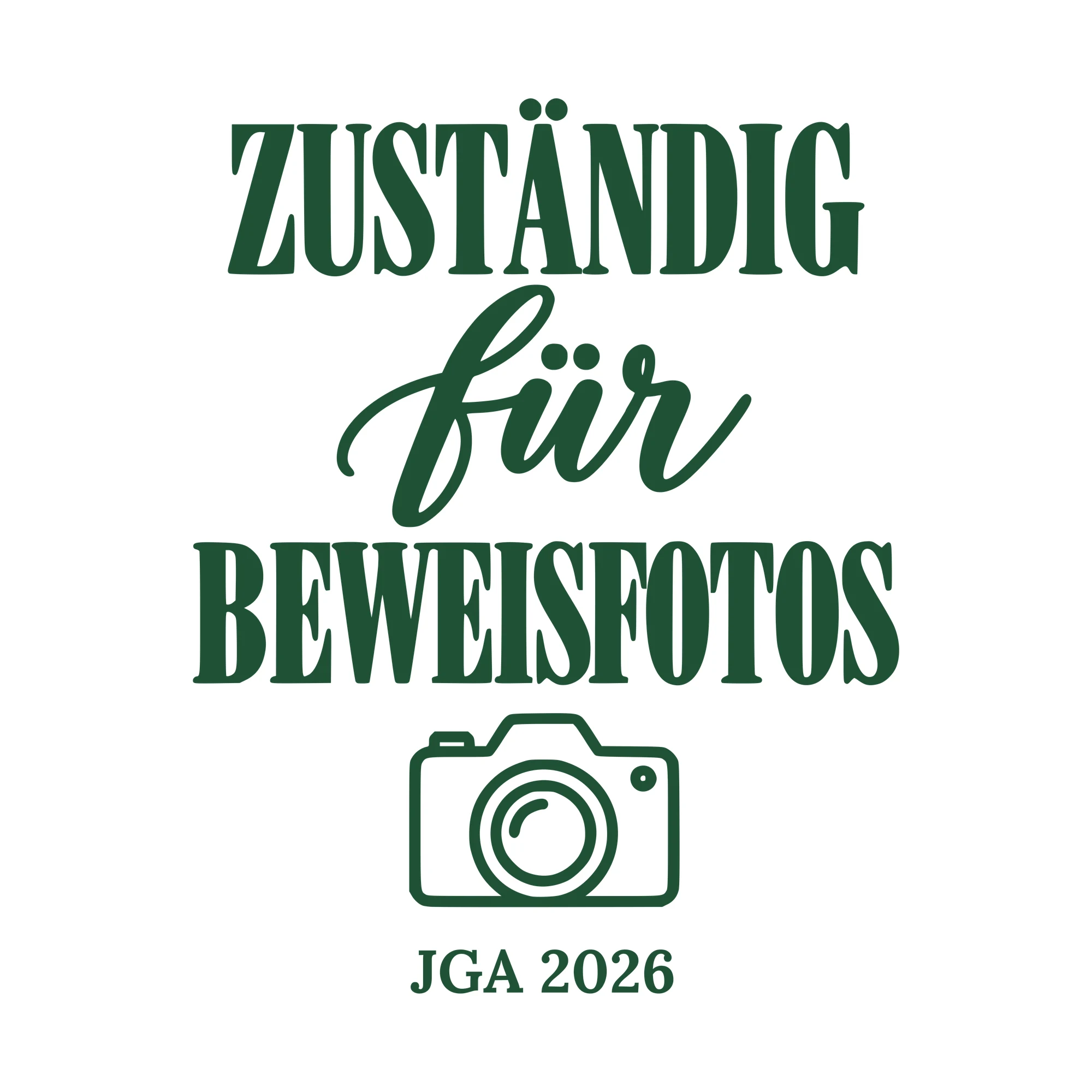 Bügelbild Zuständig für Beweisfotos mit Jahr als Grafik auf weißem Hintergrund (BB010709)