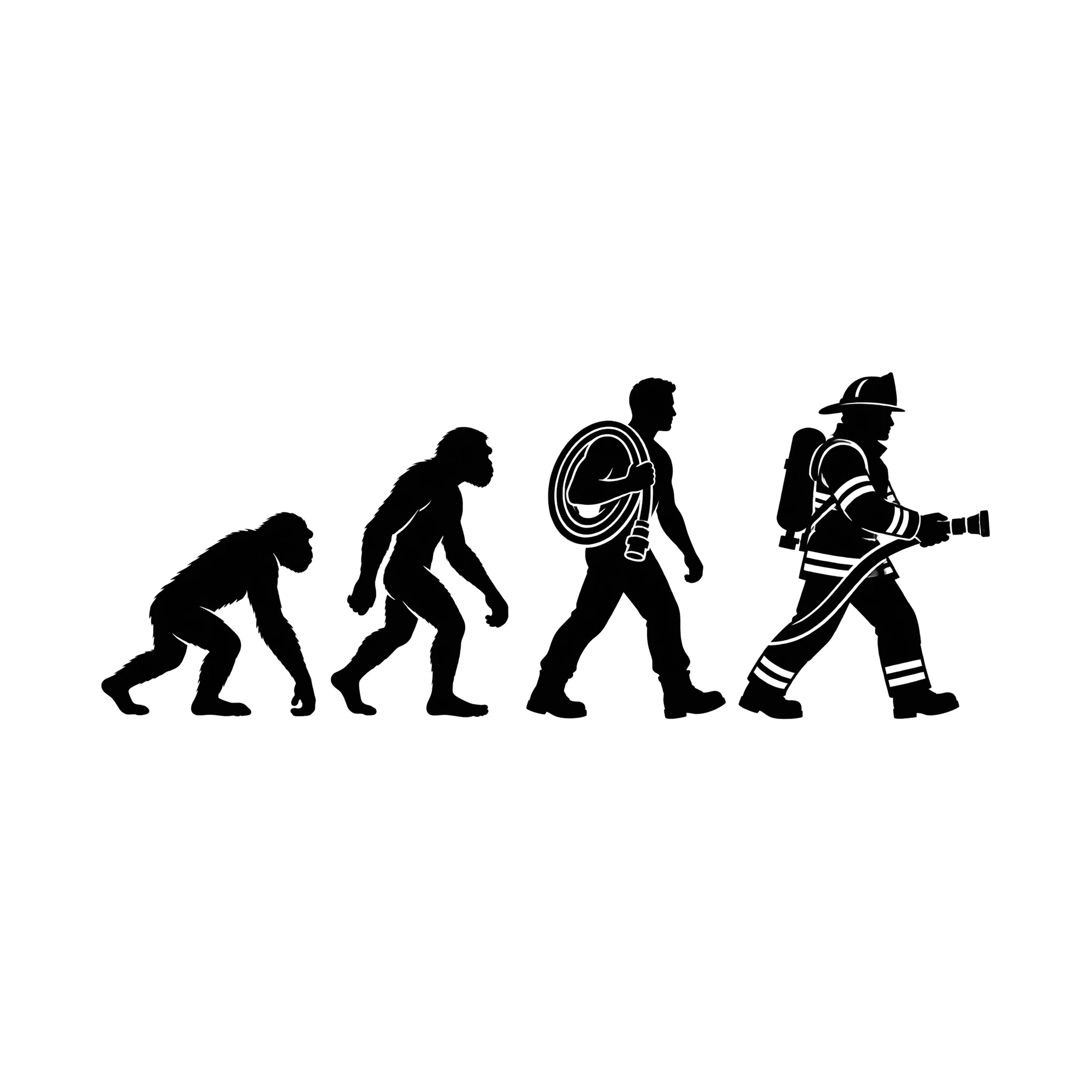 Bügelbild Evolution Firefighter, Lustiger Shirt Motiv als Grafik auf weißem Hintergrund (BB015275)