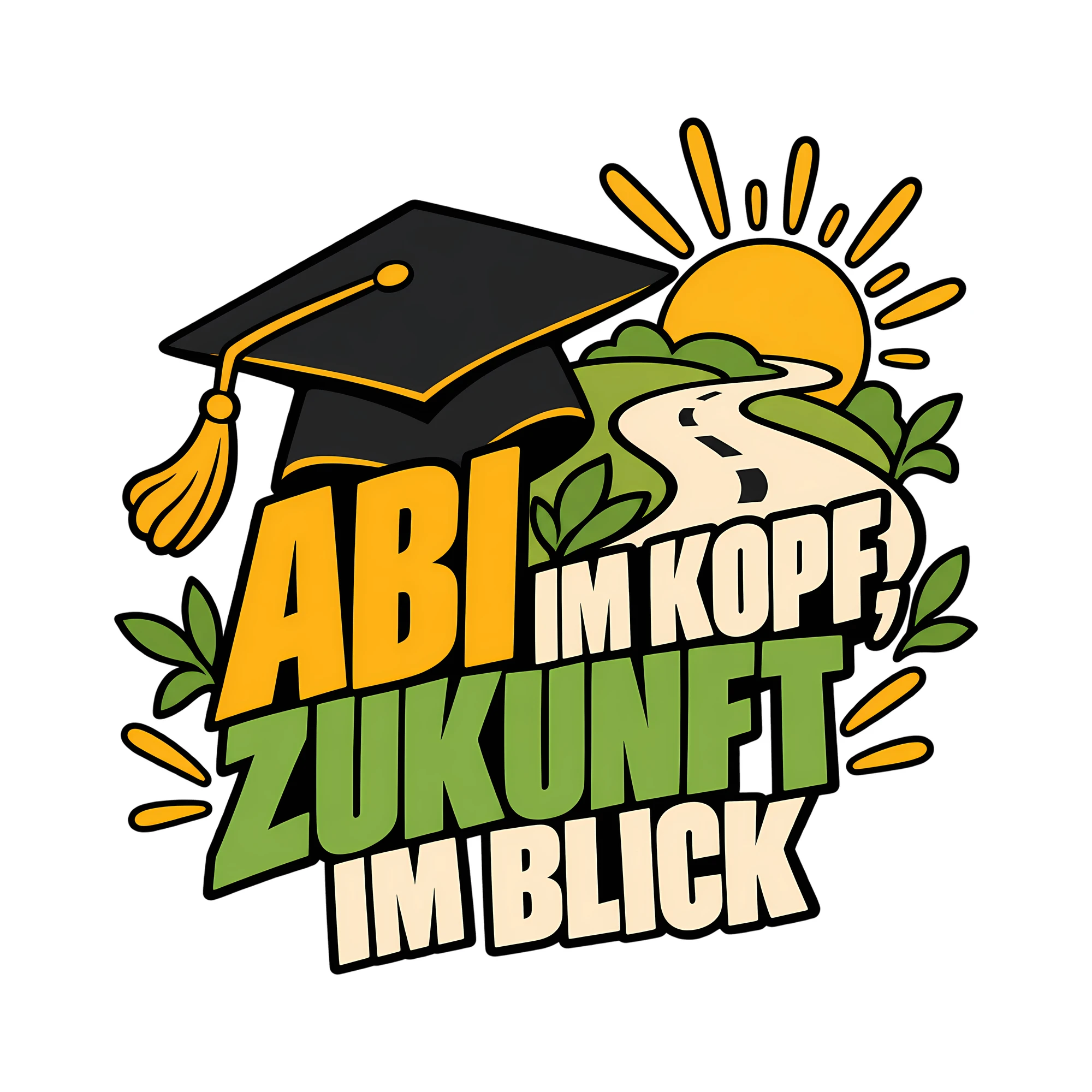 Bügelbild ABI IM KOPF, ZUKUNFT IM BLICK als Grafik auf weißem Hintergrund (BB011463)