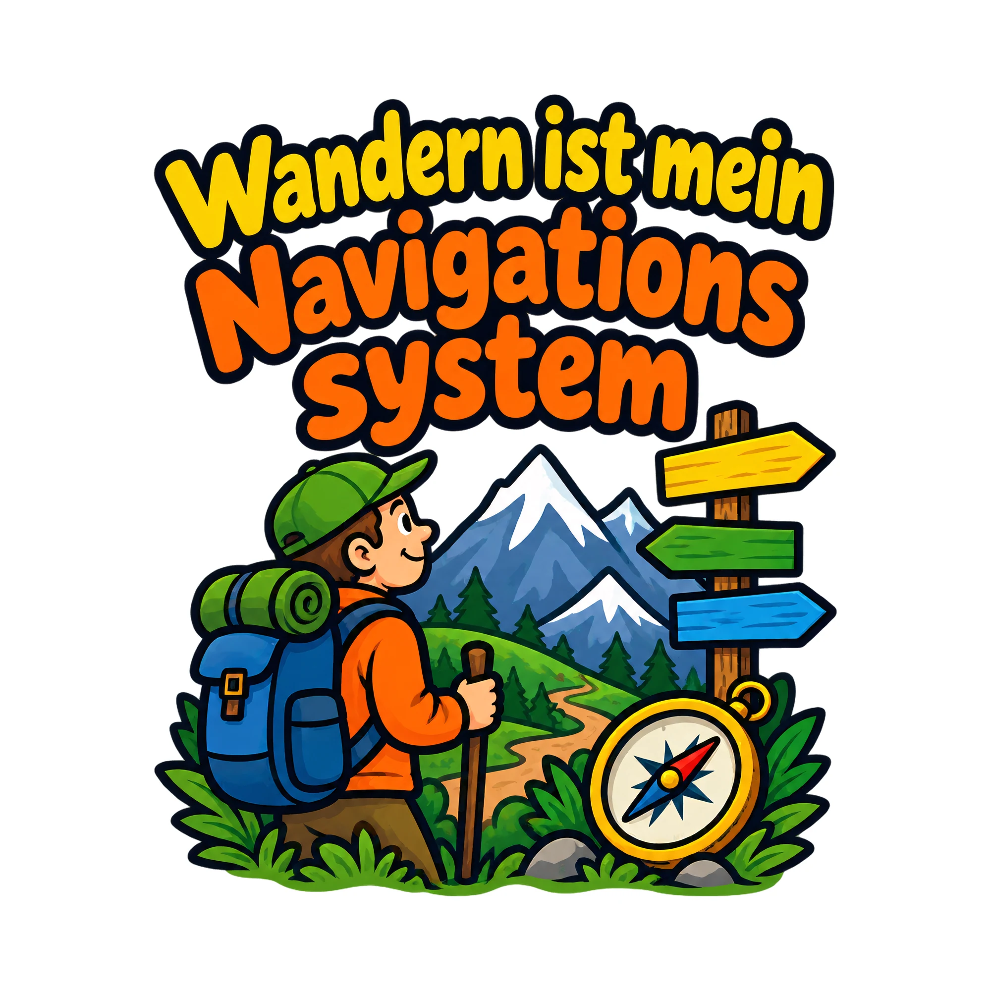Bügelbild Wandern ist mein Navigationssystem als Grafik auf weißem Hintergrund (BB019391)