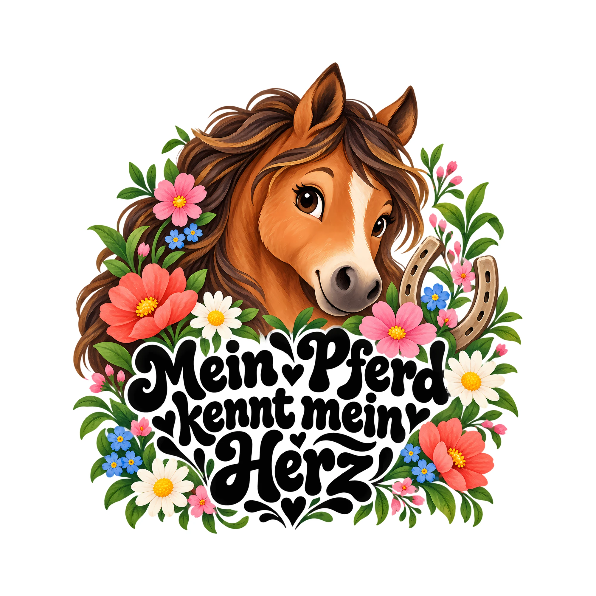Bügelbild Mein Pferd kennt mein Herz als Grafik auf weißem Hintergrund (BB013623)