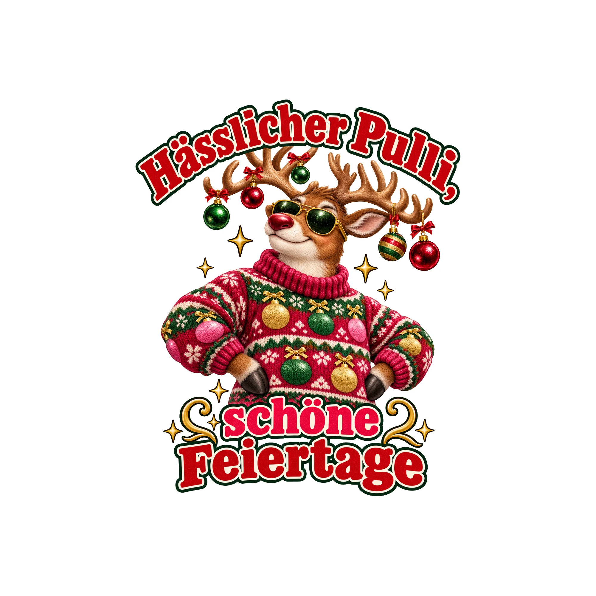 Bügelbild Hässlicher Pulli, schöne Feiertage (Freche Weihnachtsklassiker) als Grafik auf weißem Hintergrund (BB011370)