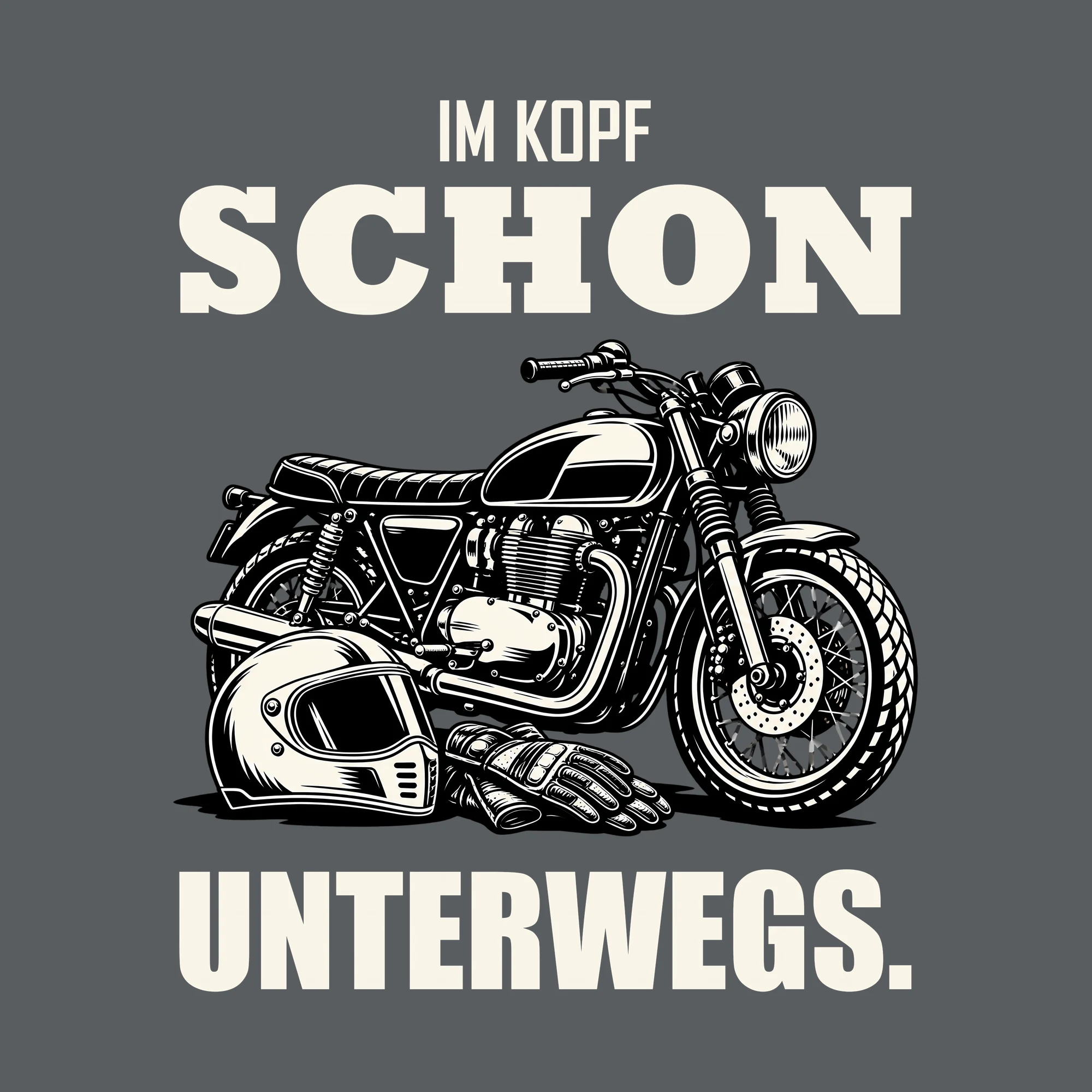 Bügelbild IM KOPF SCHON UNTERWEGS. als Grafik auf dunklem Hintergrund (BB012720)