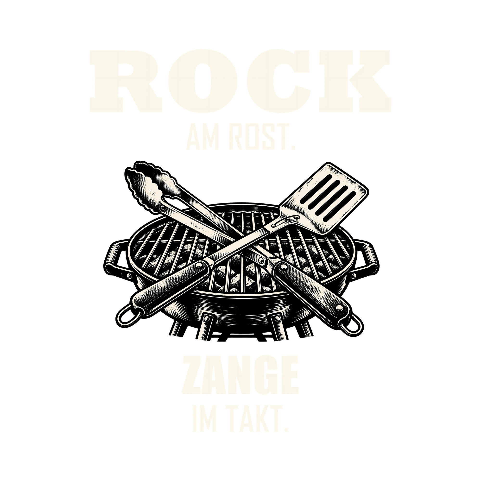 Bügelbild ROCK AM ROST. ZANGE IM TAKT. als Grafik auf weißem Hintergrund (BB012041)