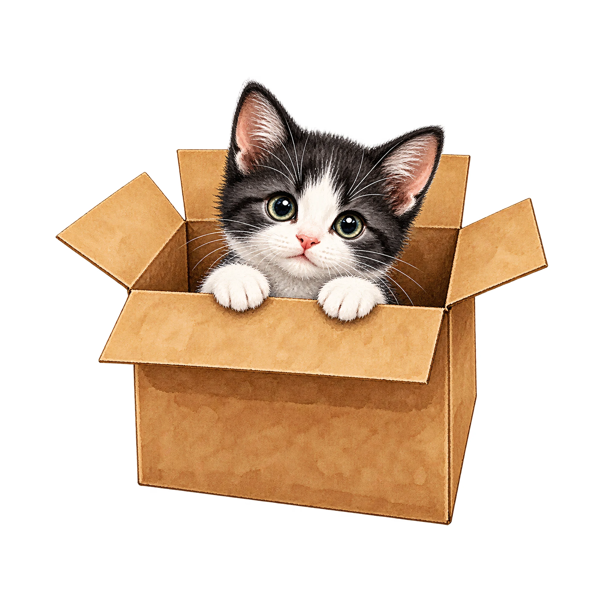 Bügelbild Cat In A Box, Tiere Shirt Motiv als Grafik auf weißem Hintergrund (BB016150)