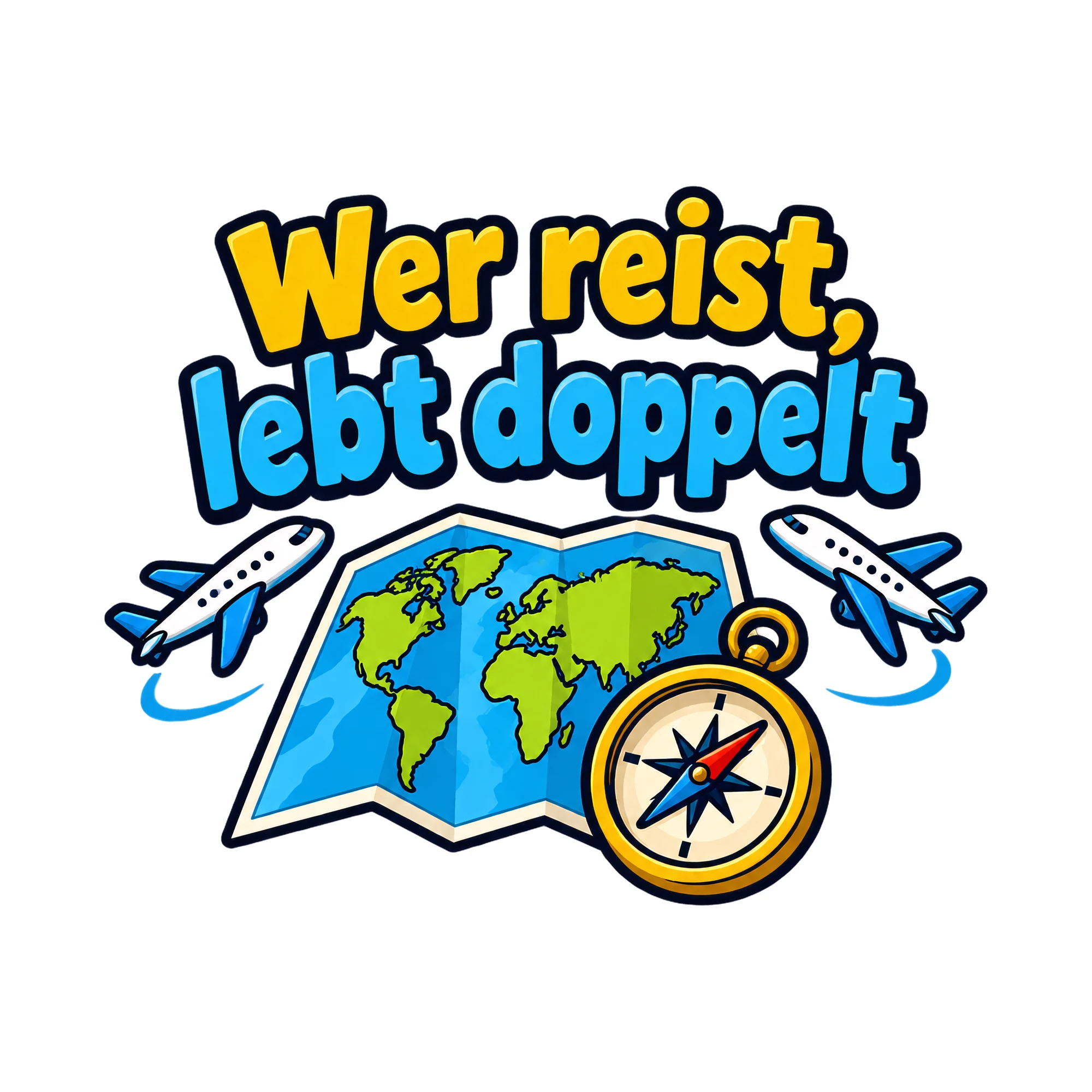 Bügelbild Wer reist, lebt doppelt als Grafik auf weißem Hintergrund (BB018445)