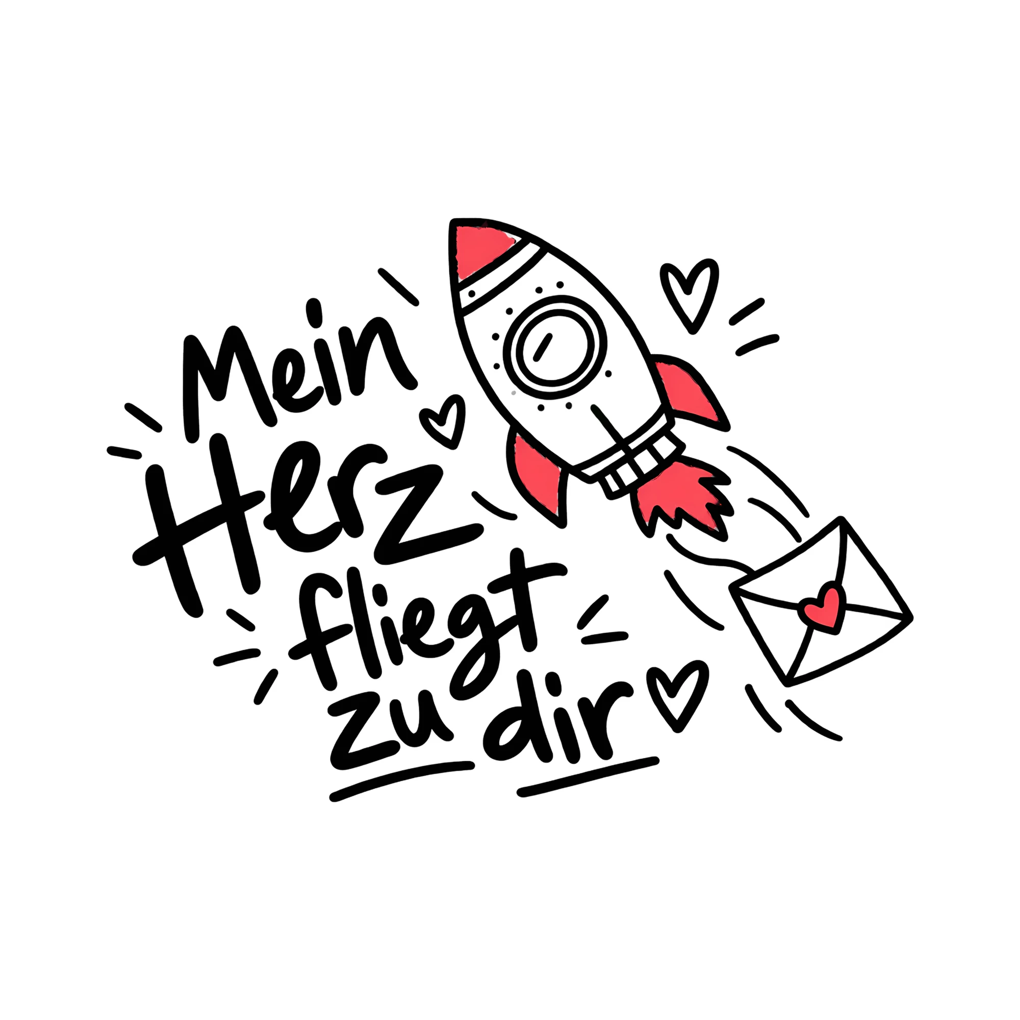 Bügelbild Mein Herz fliegt zu dir als Grafik auf weißem Hintergrund (BB013439)