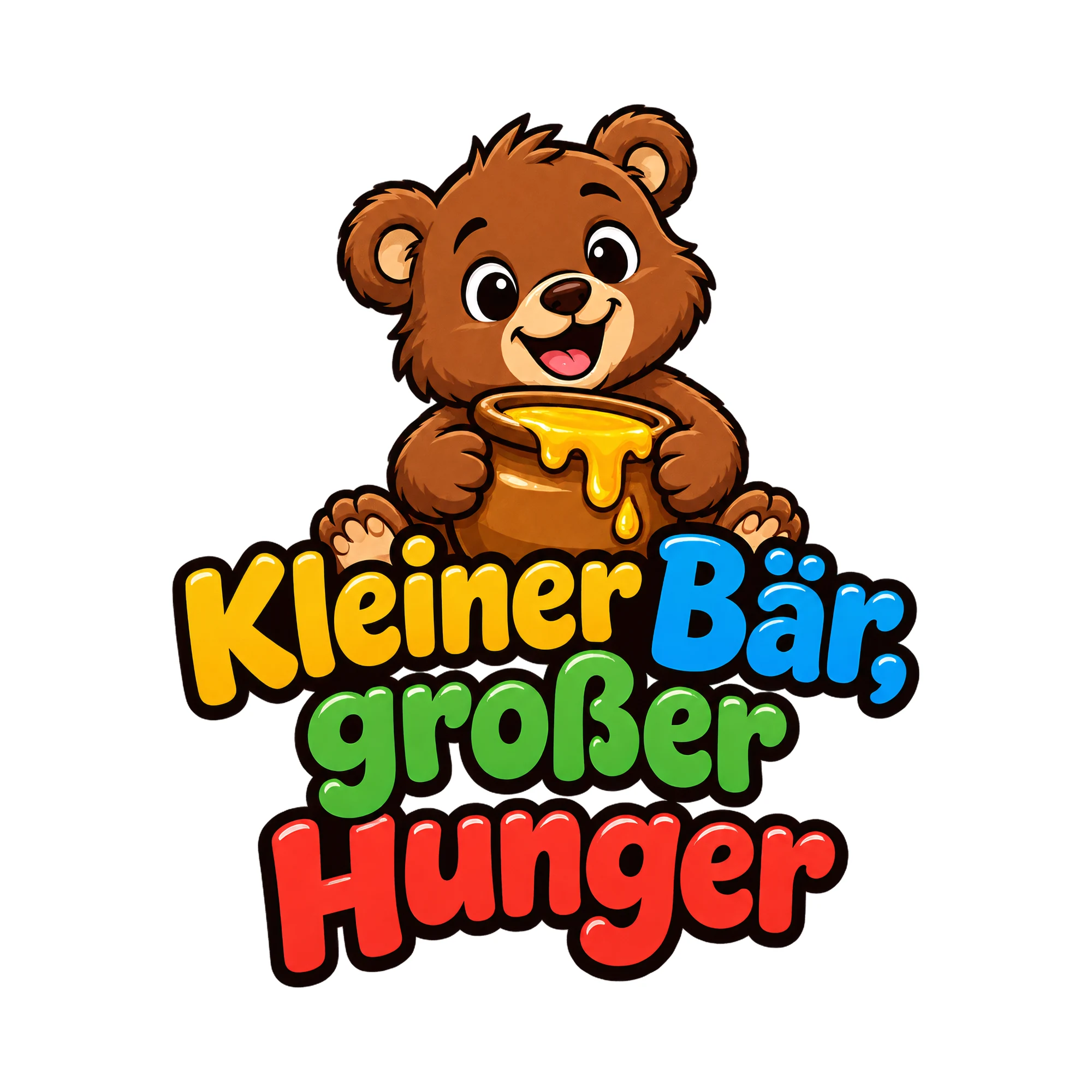 Bügelbild Kleiner Bär, großer Hunger, Tiere Shirt Spruch als Grafik auf weißem Hintergrund (BB016600)