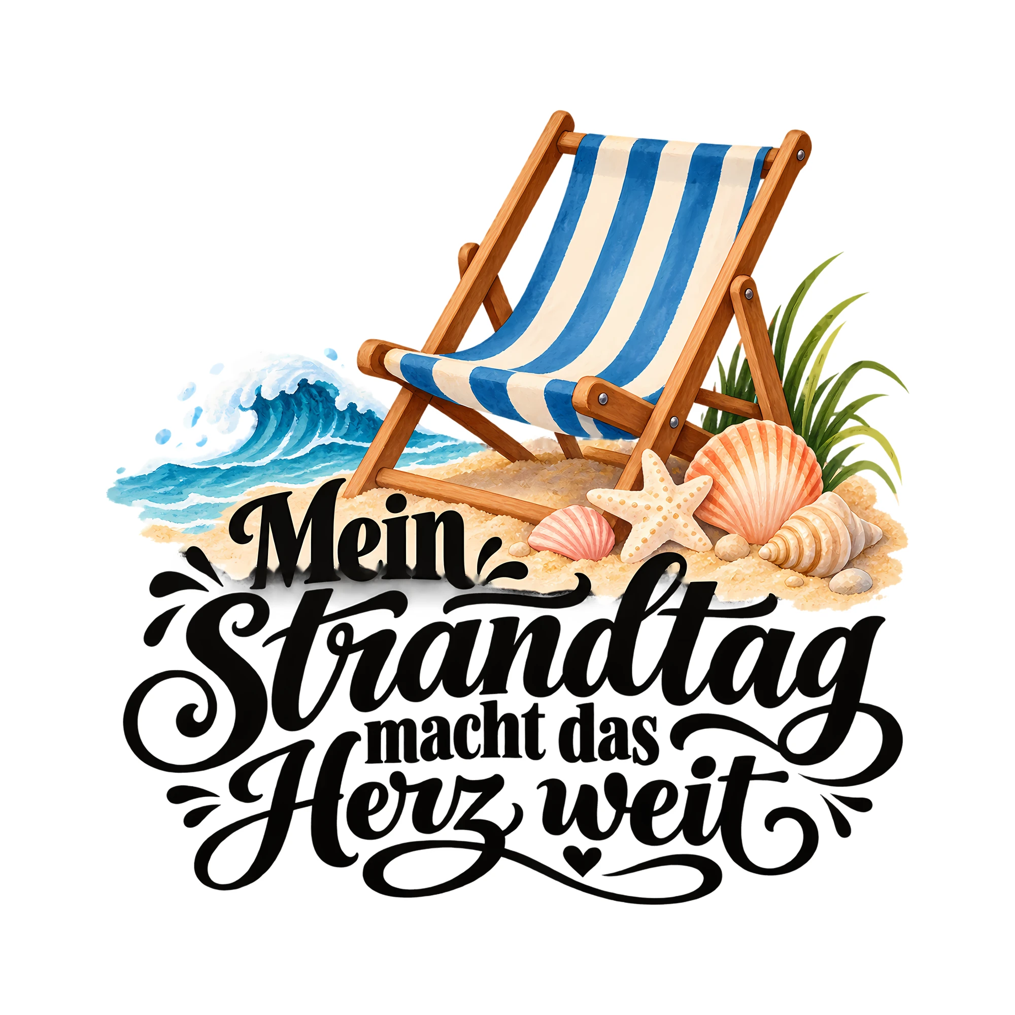 Bügelbild Mein Strandtag macht das Herz weit als Grafik auf weißem Hintergrund (BB013315)