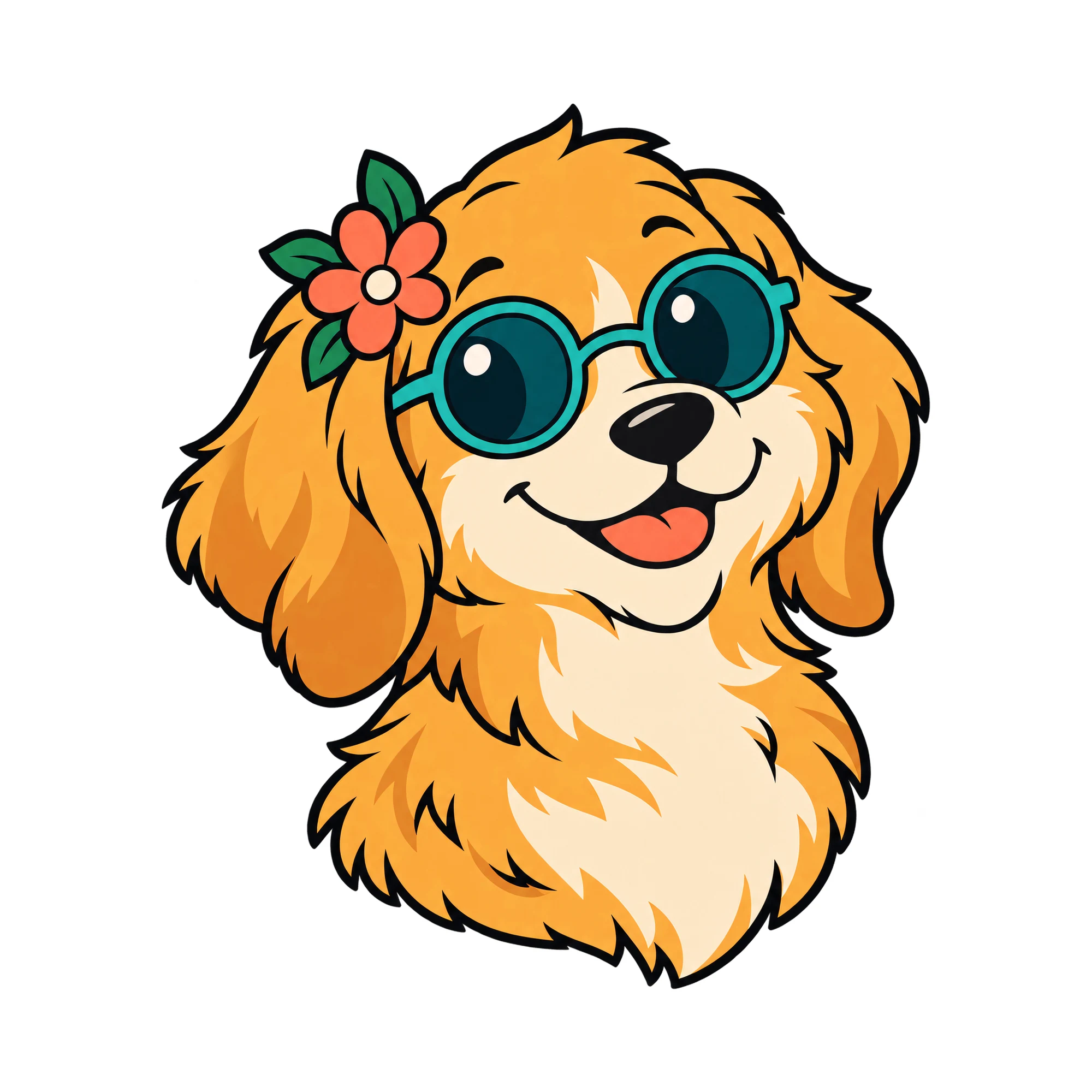 Bügelbild Golden Retriever Hippie Look, Tiere Shirt Motiv als Grafik auf weißem Hintergrund (BB016131)