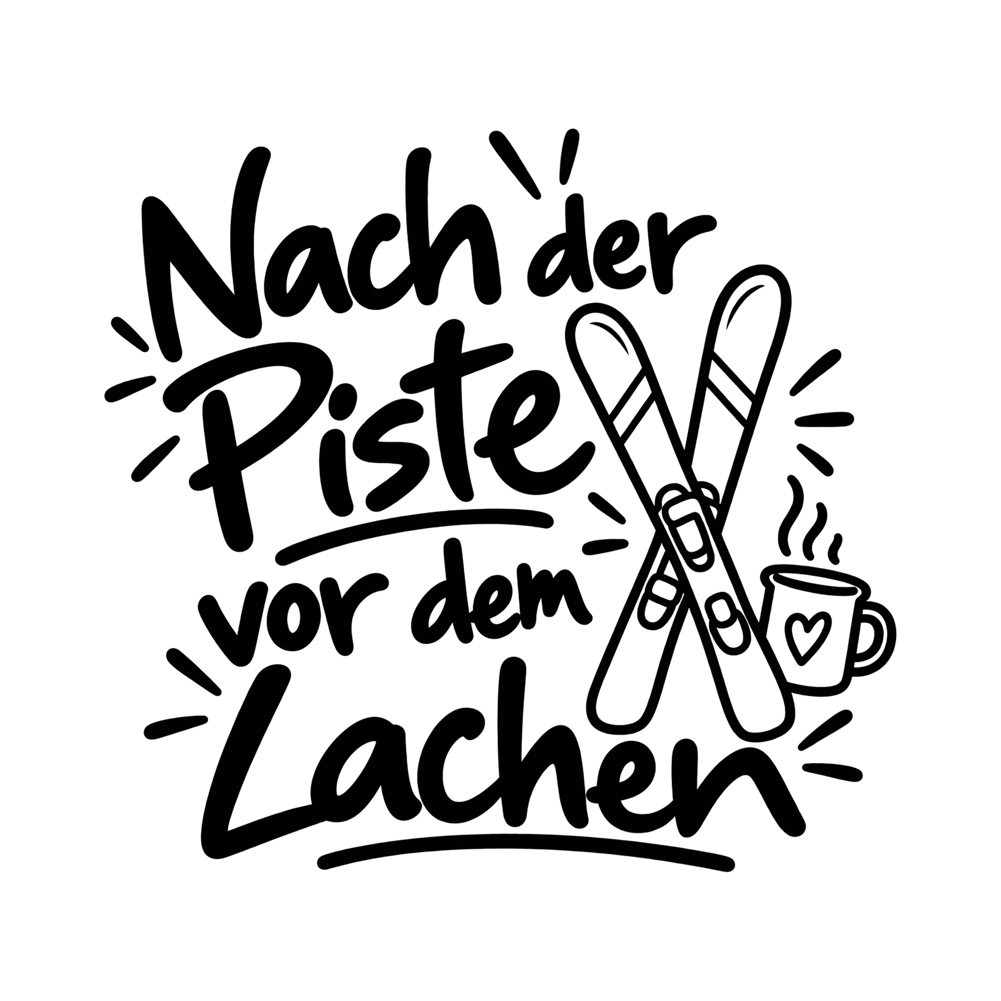 Bügelbild Nach der Piste vor dem Lachen als Grafik auf weißem Hintergrund (BB011977)