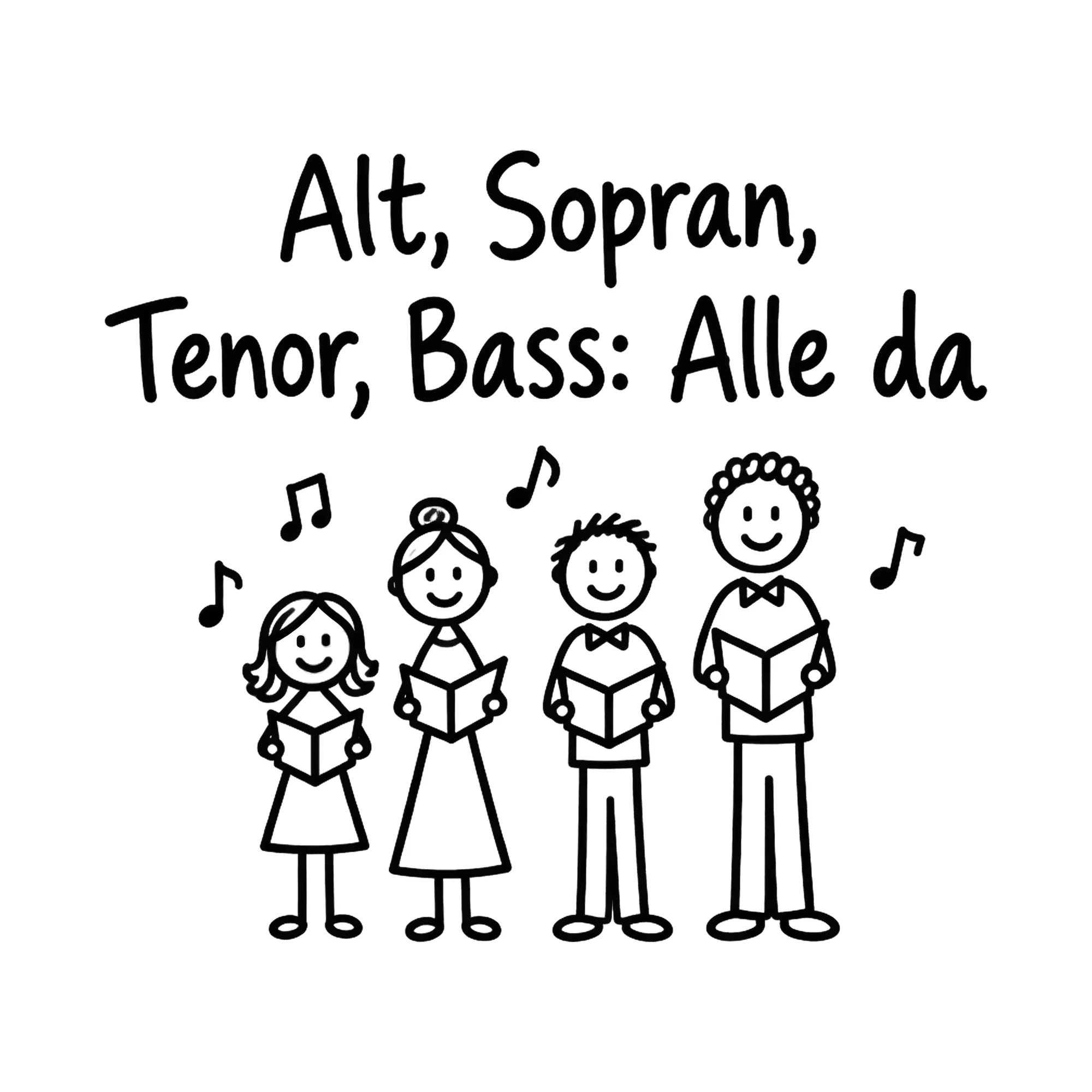 Bügelbild Alt, Sopran, Tenor, Bass: Alle da, Vereine Shirt Spruch als Grafik auf weißem Hintergrund (BB020472)