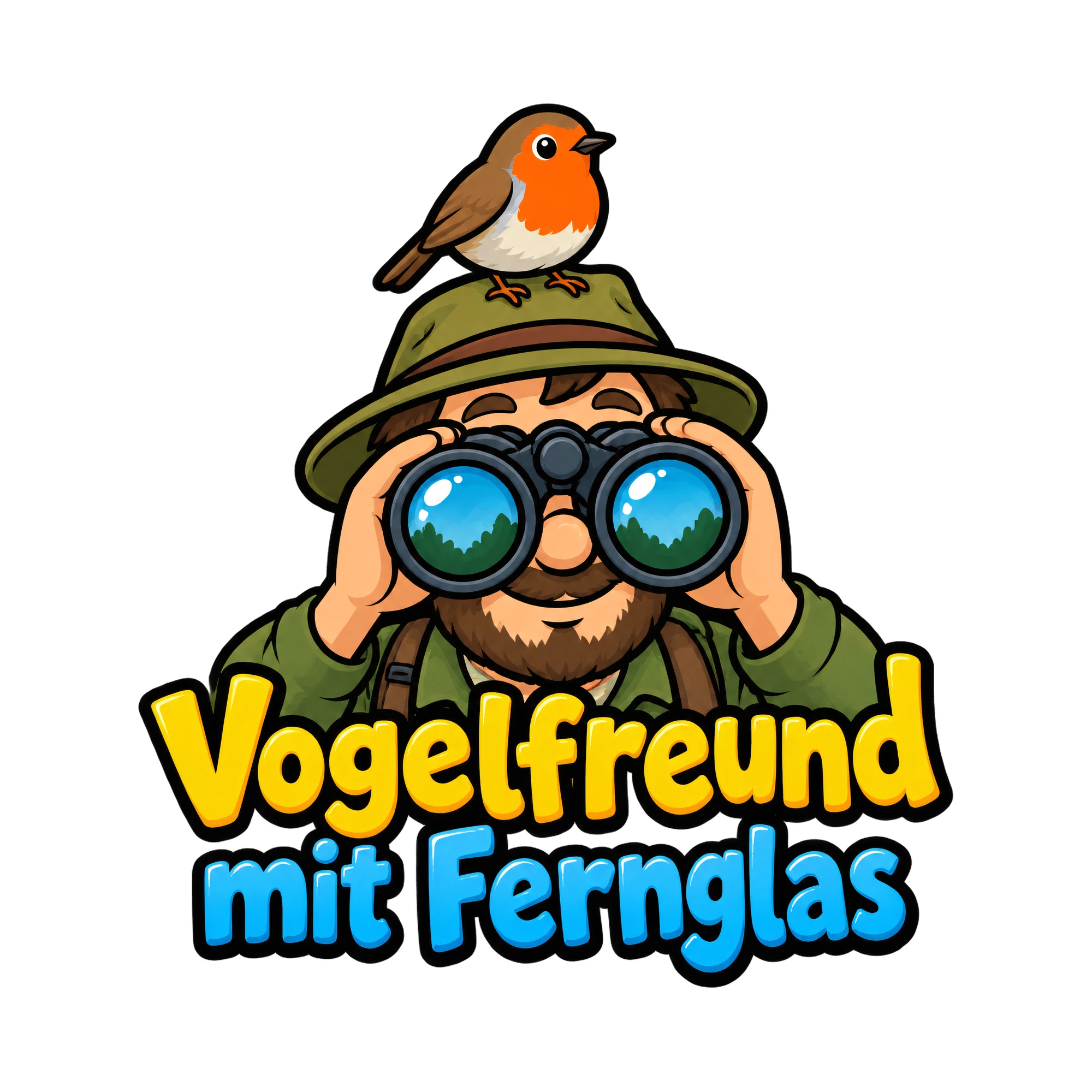 Bügelbild Vogelfreund mit Fernglas als Grafik auf weißem Hintergrund (BB019387)