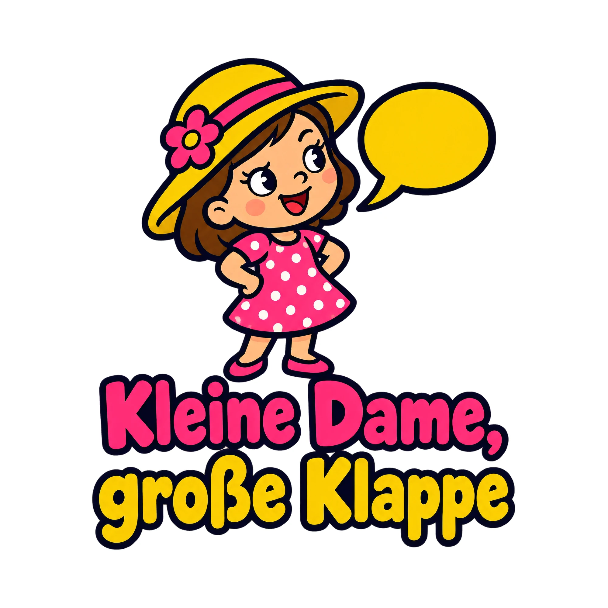Bügelbild Kleine Dame, große Klappe als Grafik auf weißem Hintergrund (BB019999)
