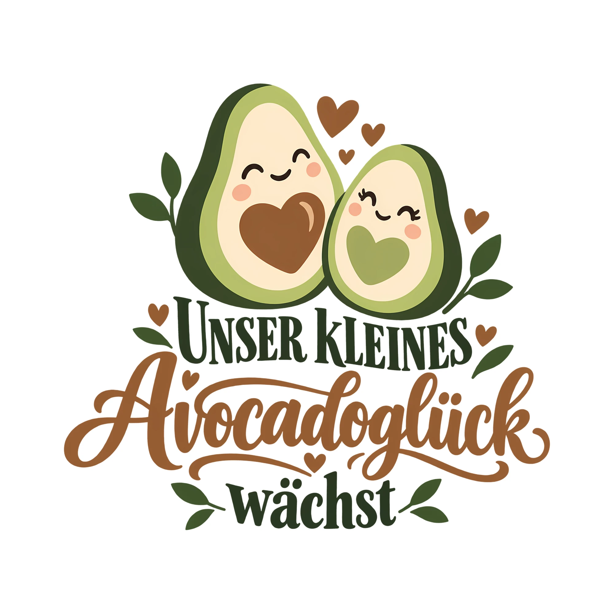 Bügelbild Unser kleines Avocadoglück wächst als Grafik auf weißem Hintergrund (BB011809)