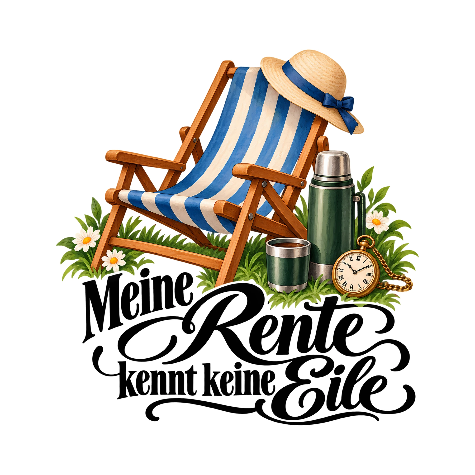 Bügelbild Meine Rente kennt keine Eile als Grafik auf weißem Hintergrund (BB011772)