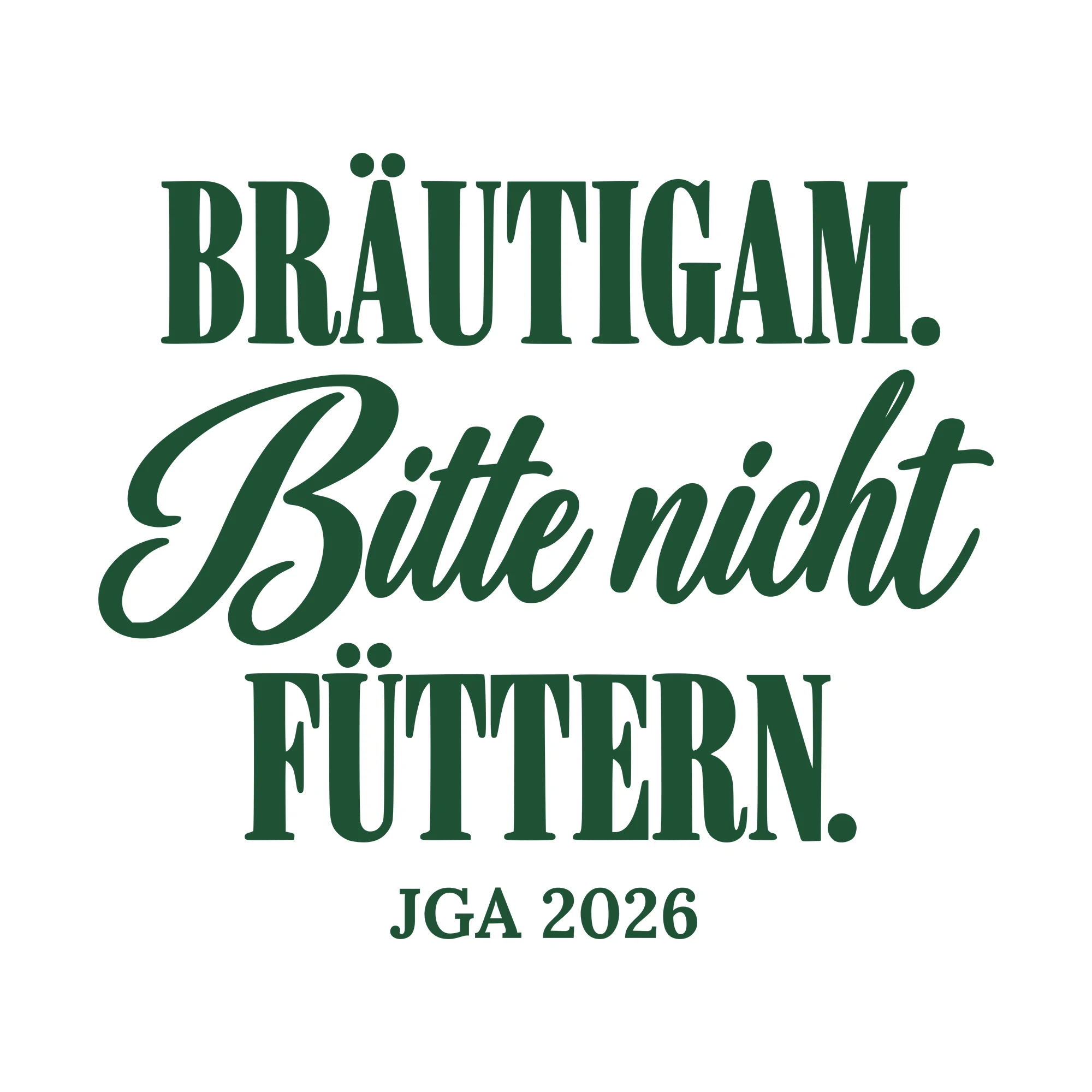 Bügelbild Bräutigam. Bitte nicht füttern mit Jahr als Grafik auf weißem Hintergrund (BB010699)