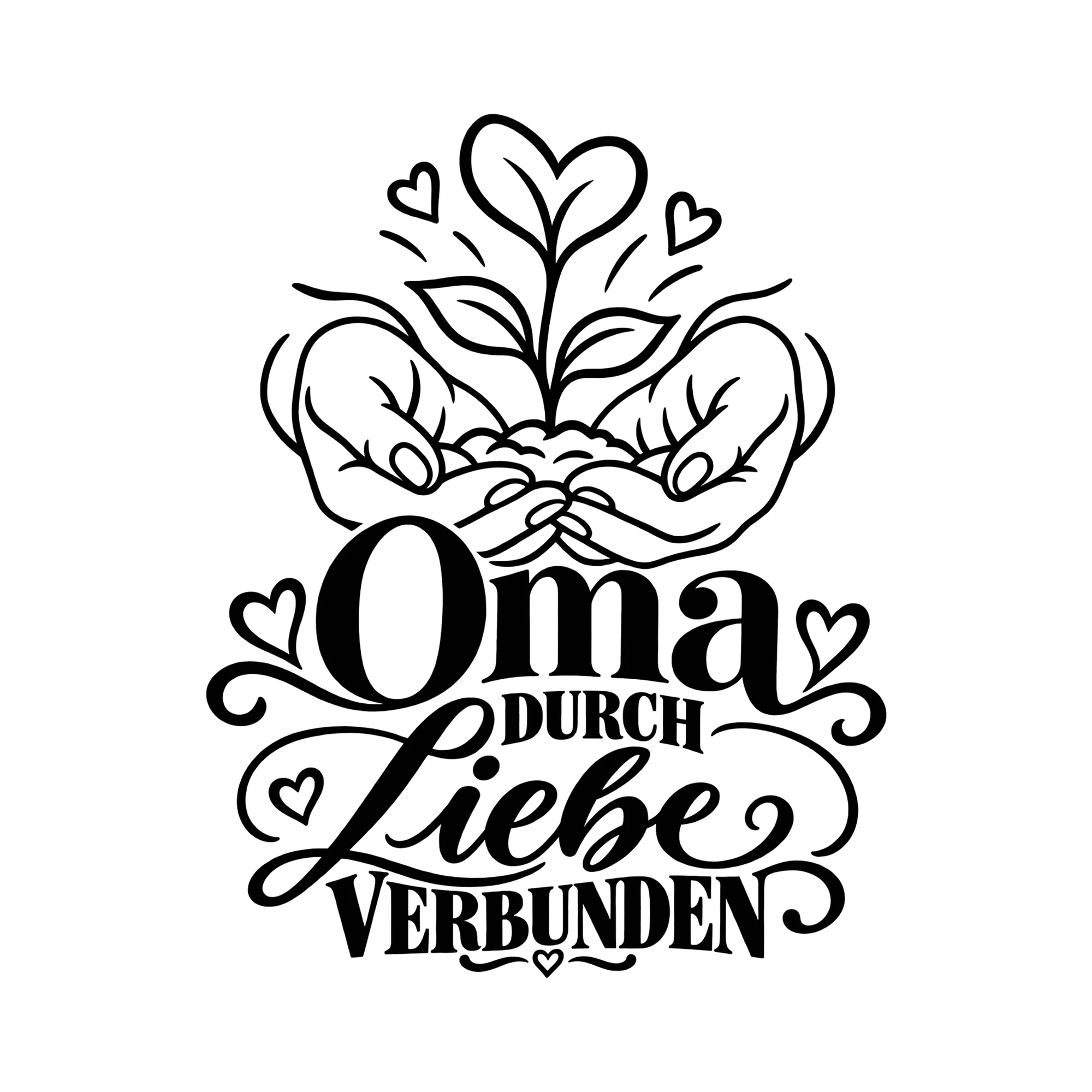 Bügelbild Oma DURCH Liebe VERBUNDEN als Grafik auf weißem Hintergrund (BB012495)