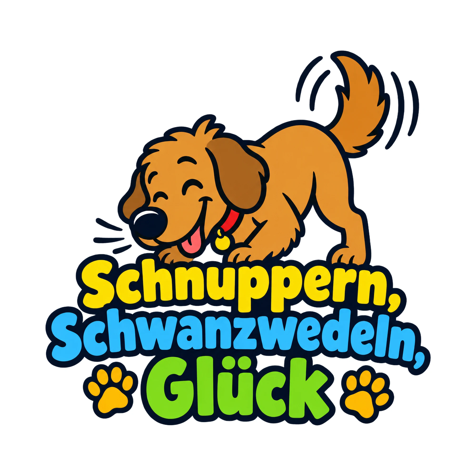 Bügelbild Schnuppern, Schwanzwedeln, Glück als Grafik auf weißem Hintergrund (BB018553)
