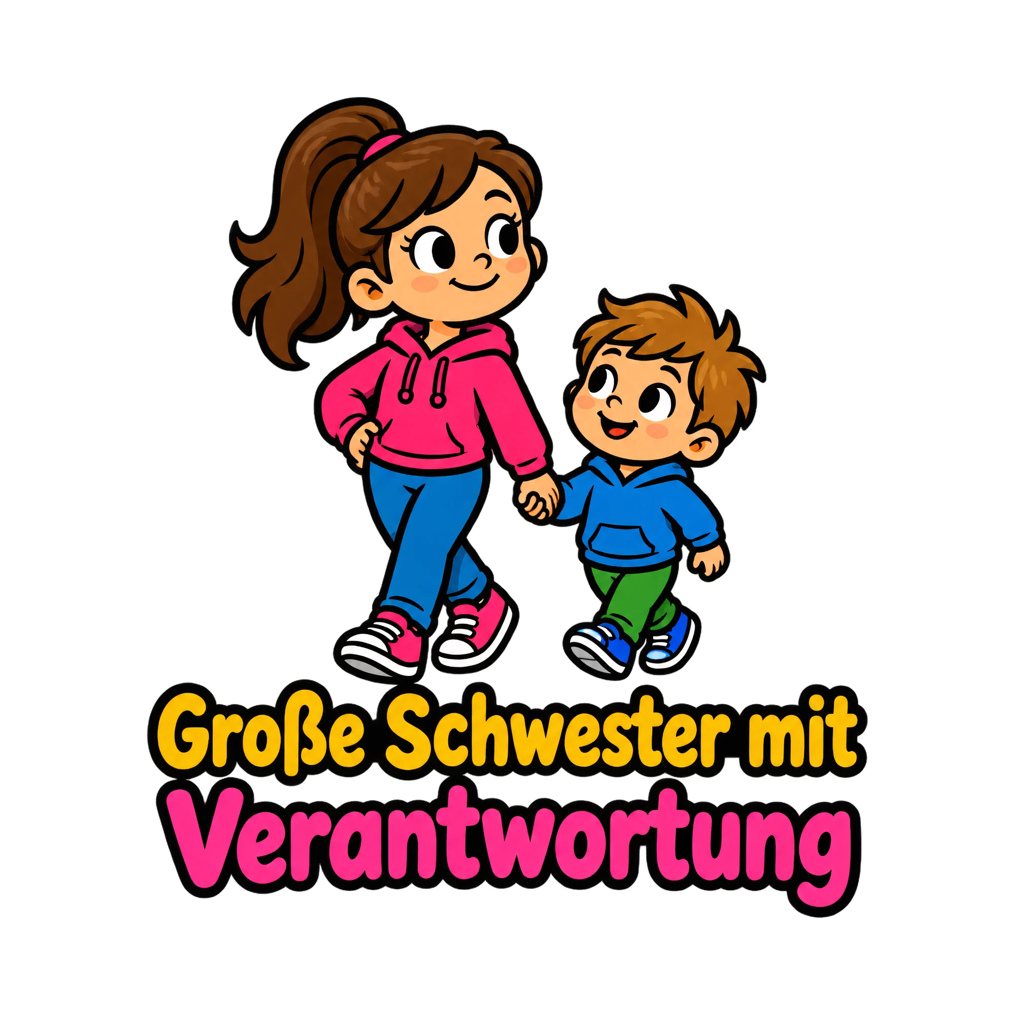 Bügelbild Große Schwester mit Verantwortung als Grafik auf weißem Hintergrund (BB020065)