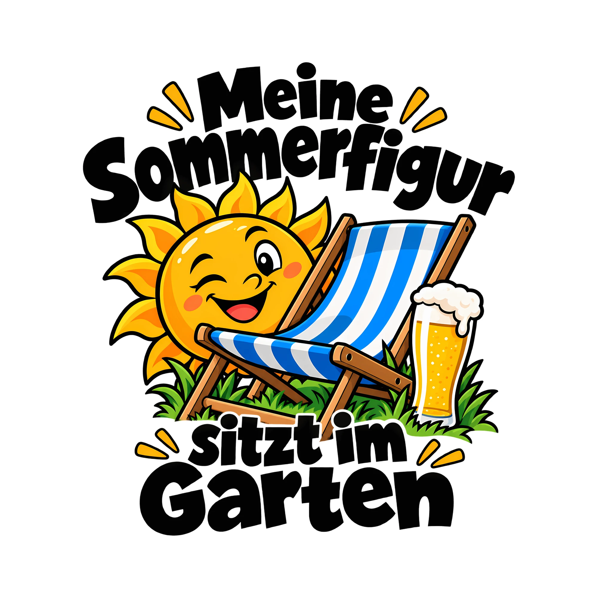 Bügelbild Meine Sommerfigur sitzt im Garten als Grafik auf weißem Hintergrund (BB013311)