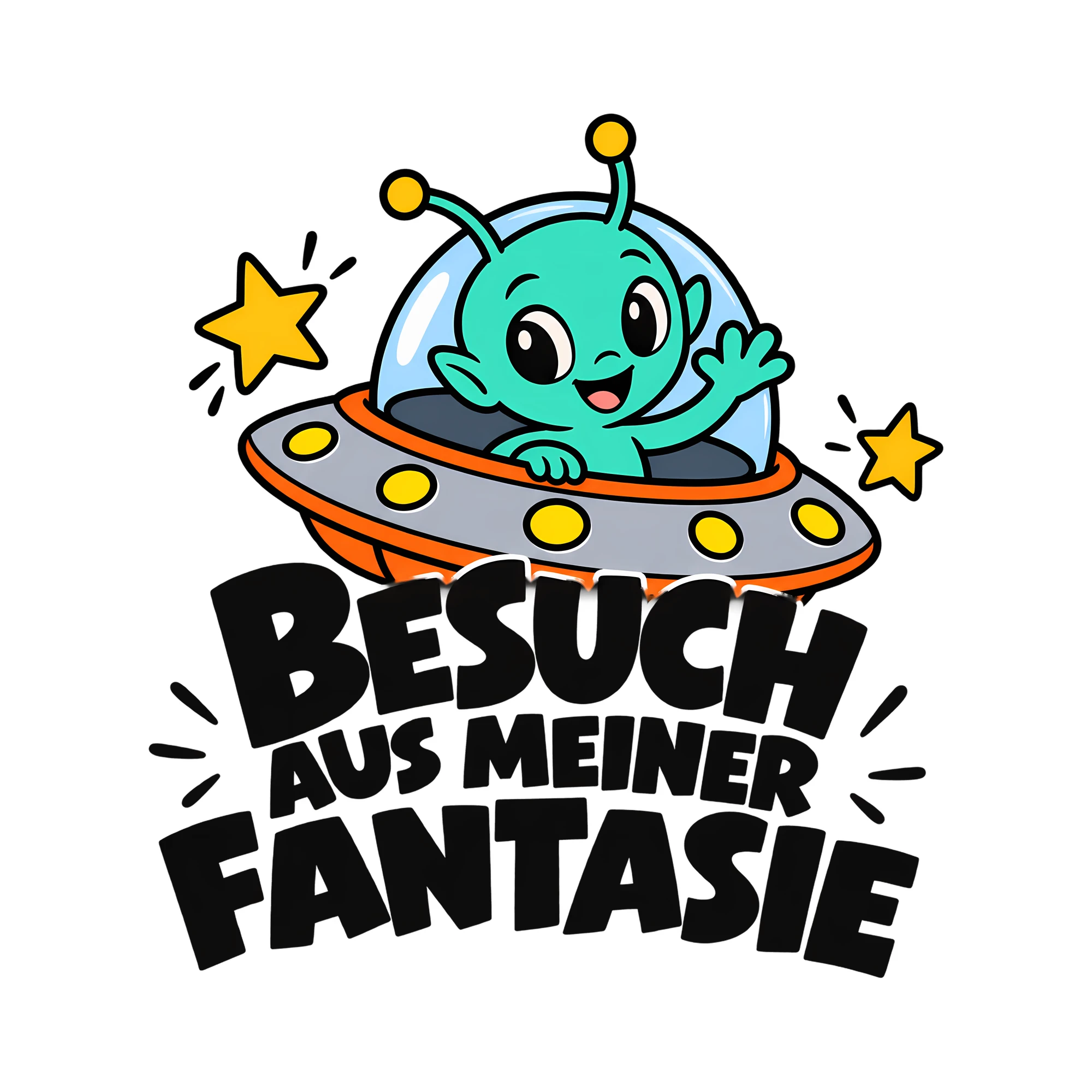 Bügelbild BESUCH AUS MEINER FANTASIE als Grafik auf weißem Hintergrund (BB014299)