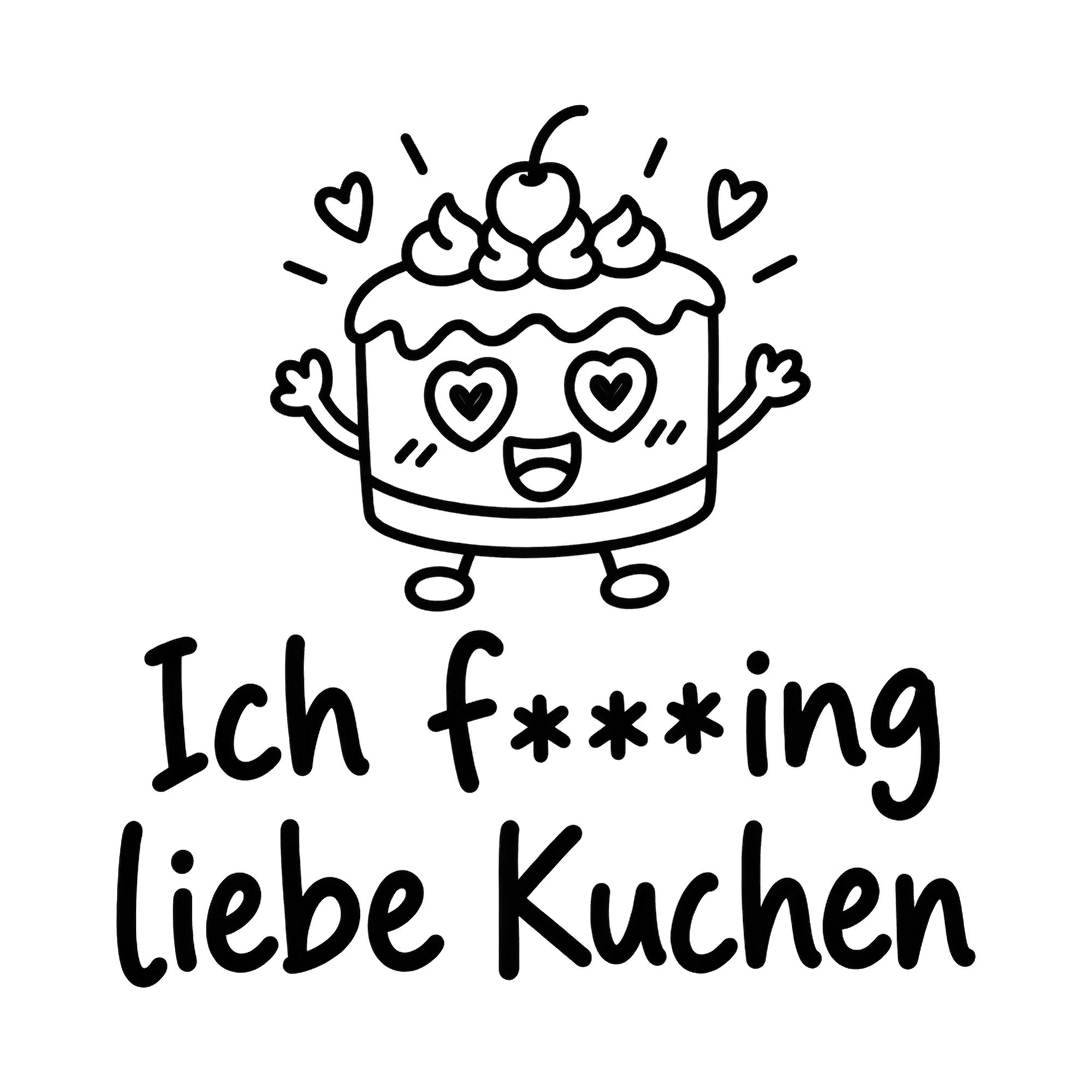 Bügelbild Ich f***ing liebe Kuchen, Küchen Spruch Bügelbild als Grafik auf weißem Hintergrund (BB016877)