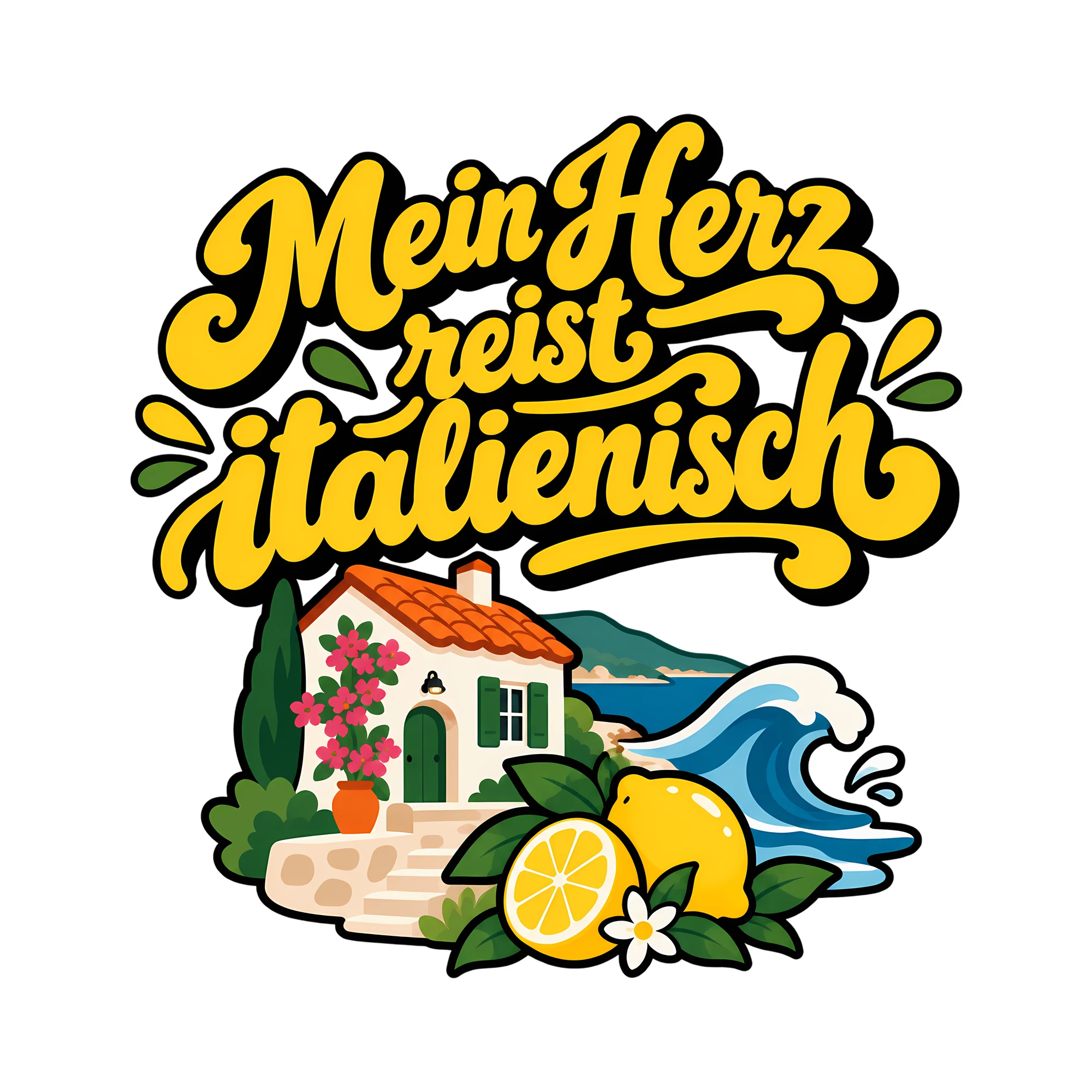 Bügelbild Mein Herz reist italienisch als Grafik auf weißem Hintergrund (BB013669)