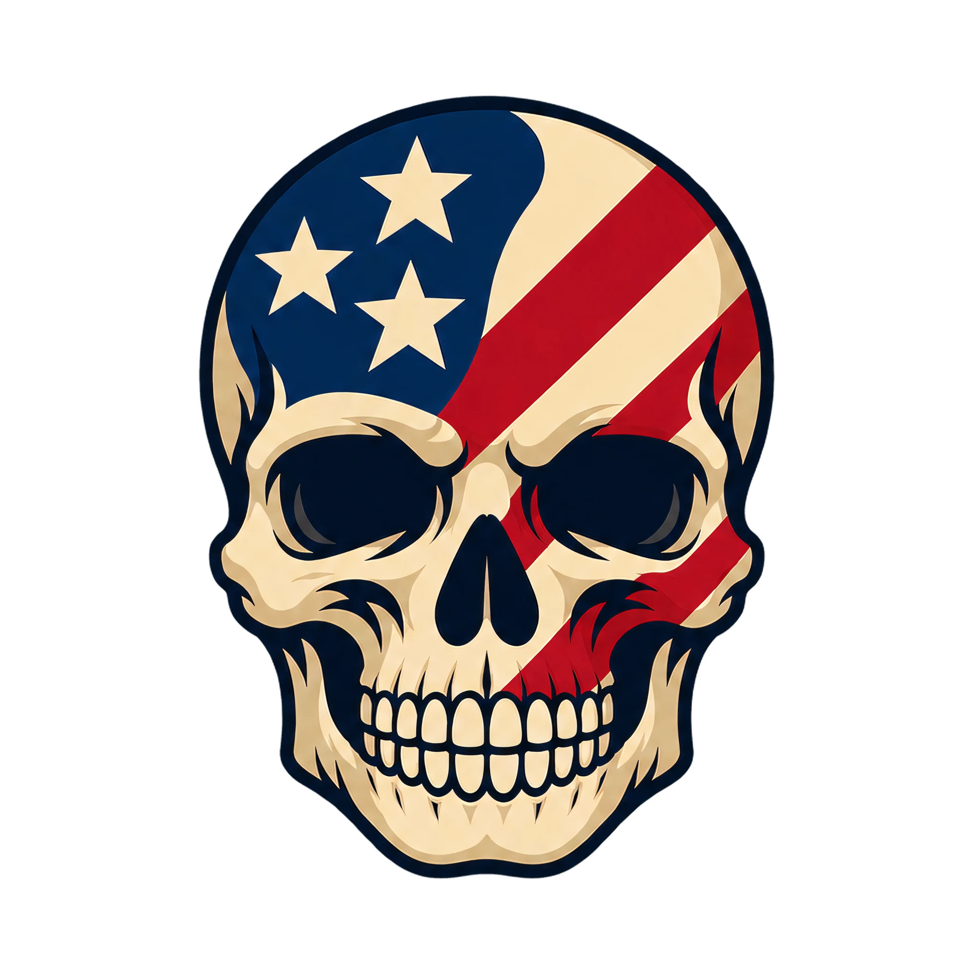 Bügelbild American Skull, Lustiger Shirt Motiv als Grafik auf weißem Hintergrund (BB016076)