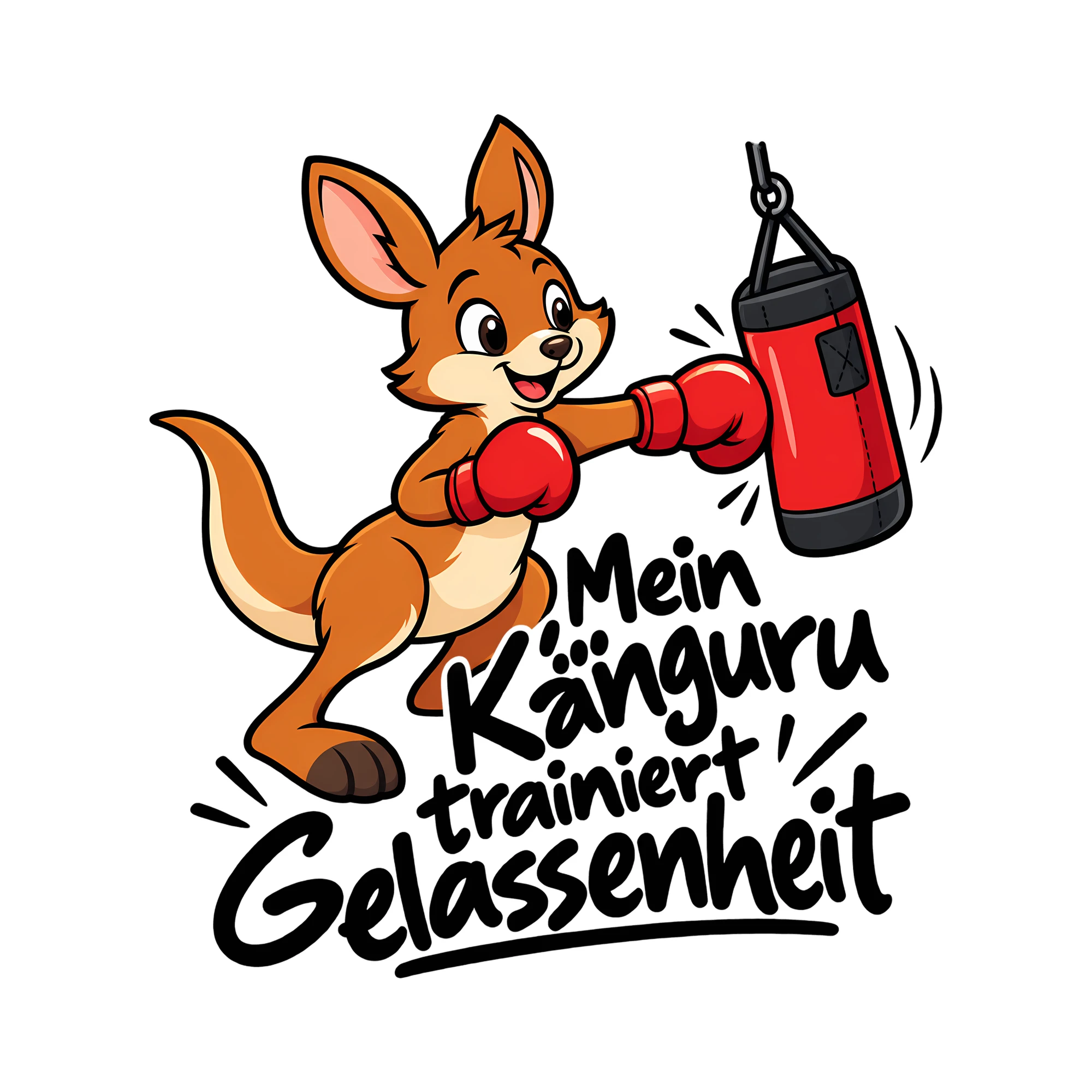 Bügelbild Mein Känguru trainiert Gelassenheit als Grafik auf weißem Hintergrund (BB013885)