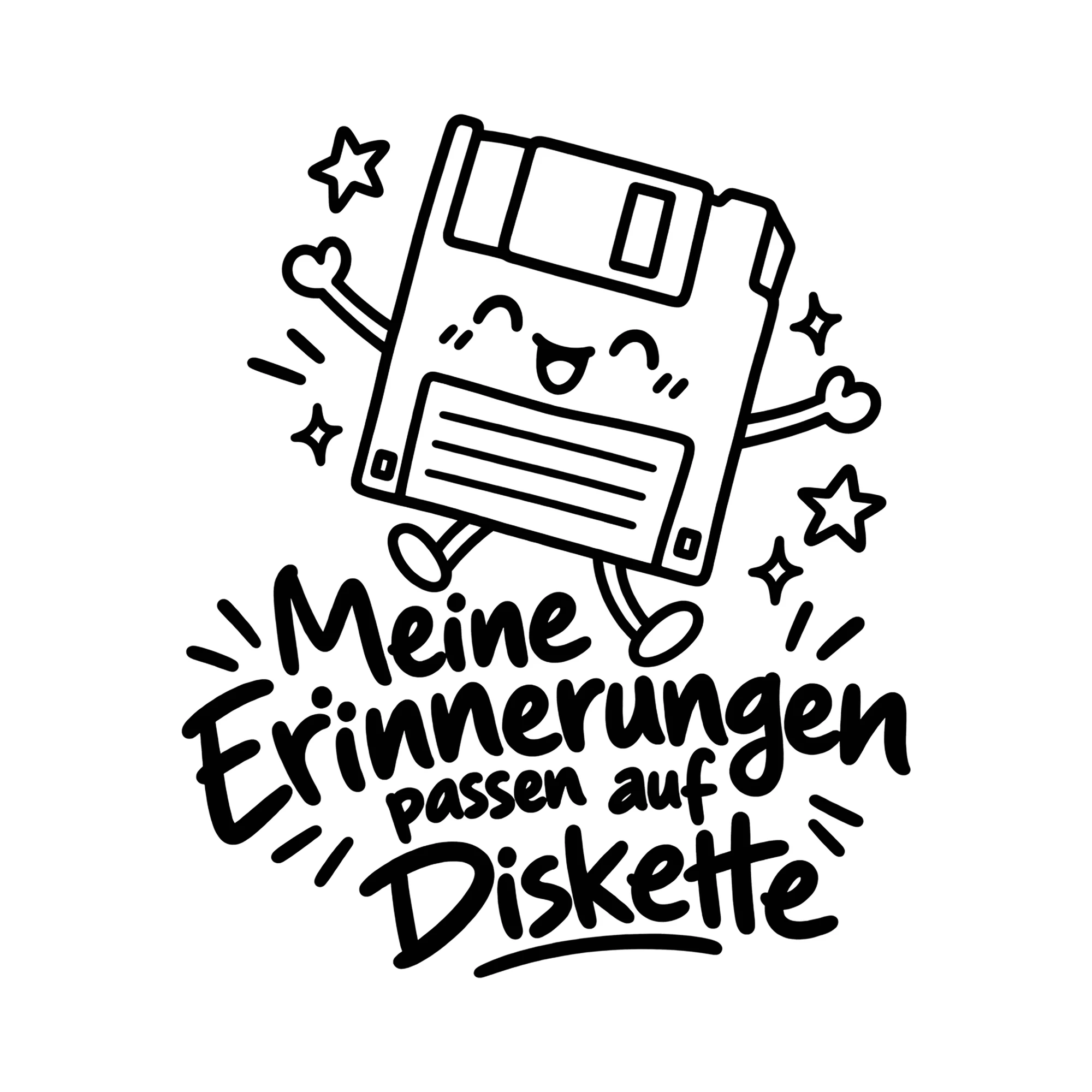 Bügelbild Meine Erinnerungen passen auf Diskette als Grafik auf weißem Hintergrund (BB014605)