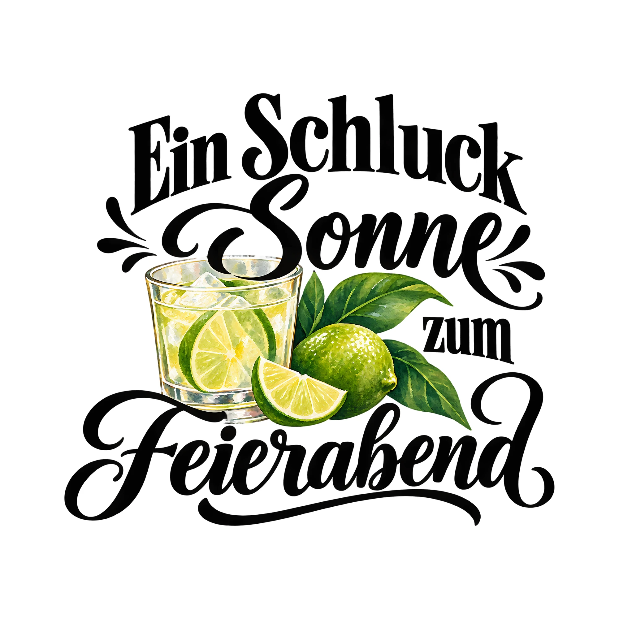 Bügelbild Ein Schluck Sonne zum Feierabend als Grafik auf weißem Hintergrund (BB012154)