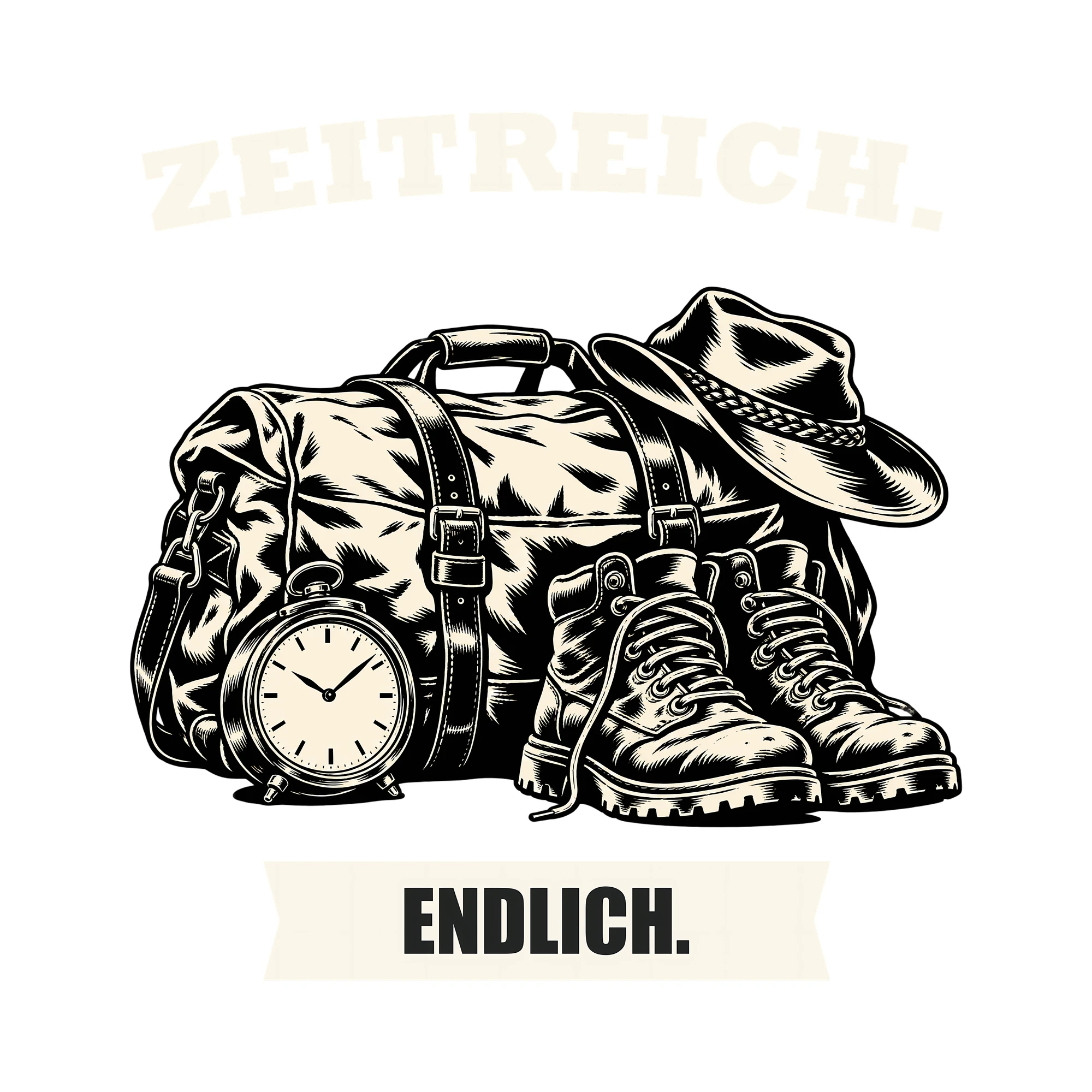 Bügelbild ZEITREICH. ENDLICH. als Grafik auf weißem Hintergrund (BB011522)