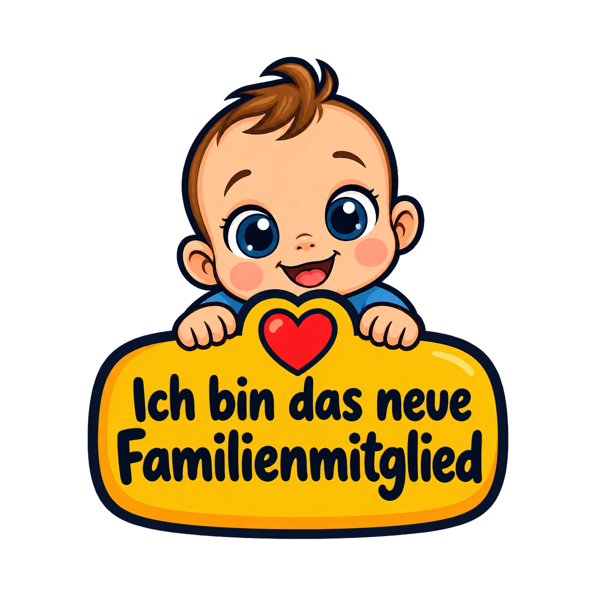 Bügelbild Ich bin das neue Familienmitglied, Babybody bügeln Motiv als Grafik auf weißem Hintergrund (BB016721)
