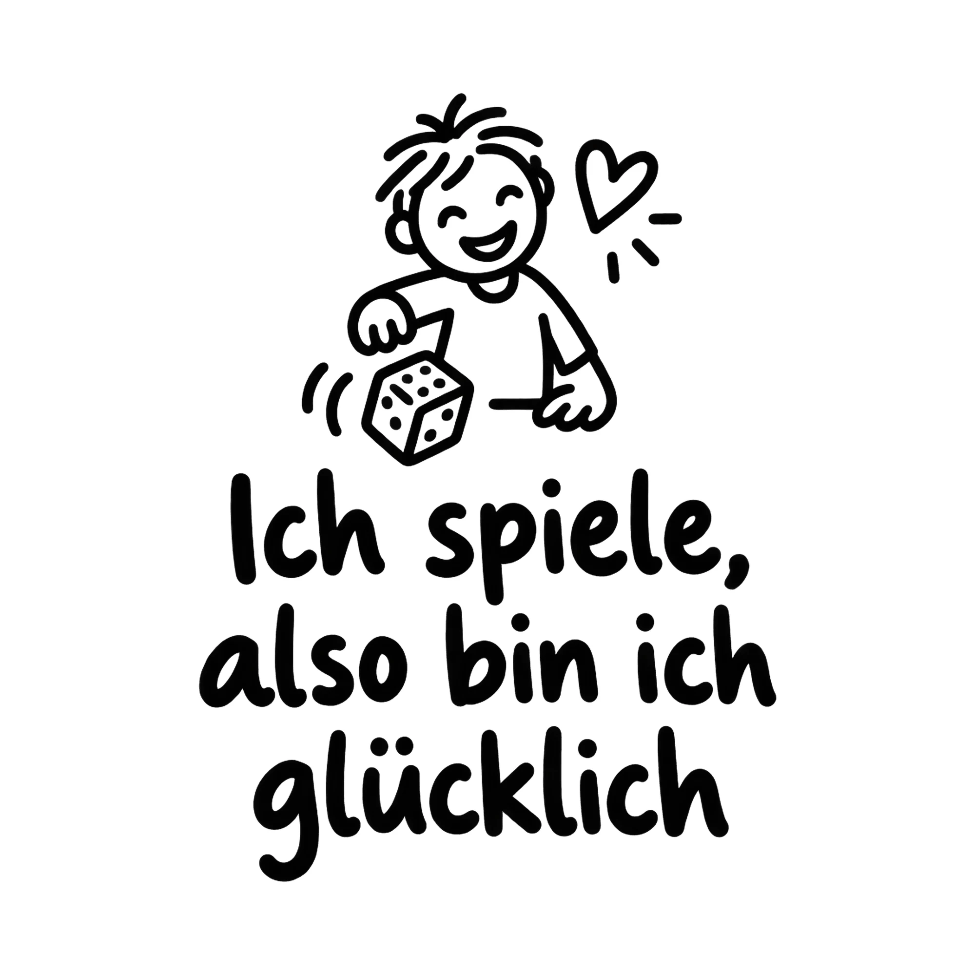 Bügelbild Ich spiele, also bin ich glücklich als Grafik auf weißem Hintergrund (BB019370)