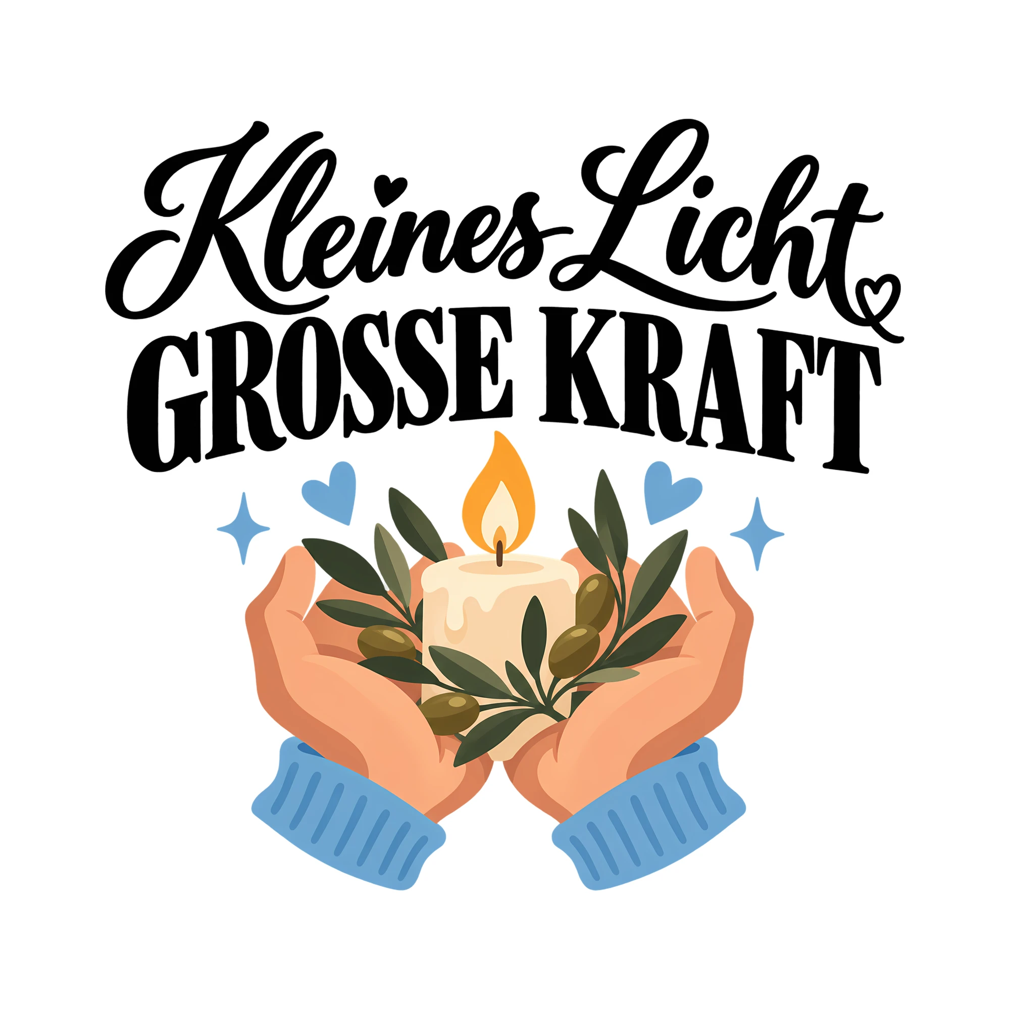 Bügelbild Kleines Licht Große Kraft als Grafik auf weißem Hintergrund (BB014109)