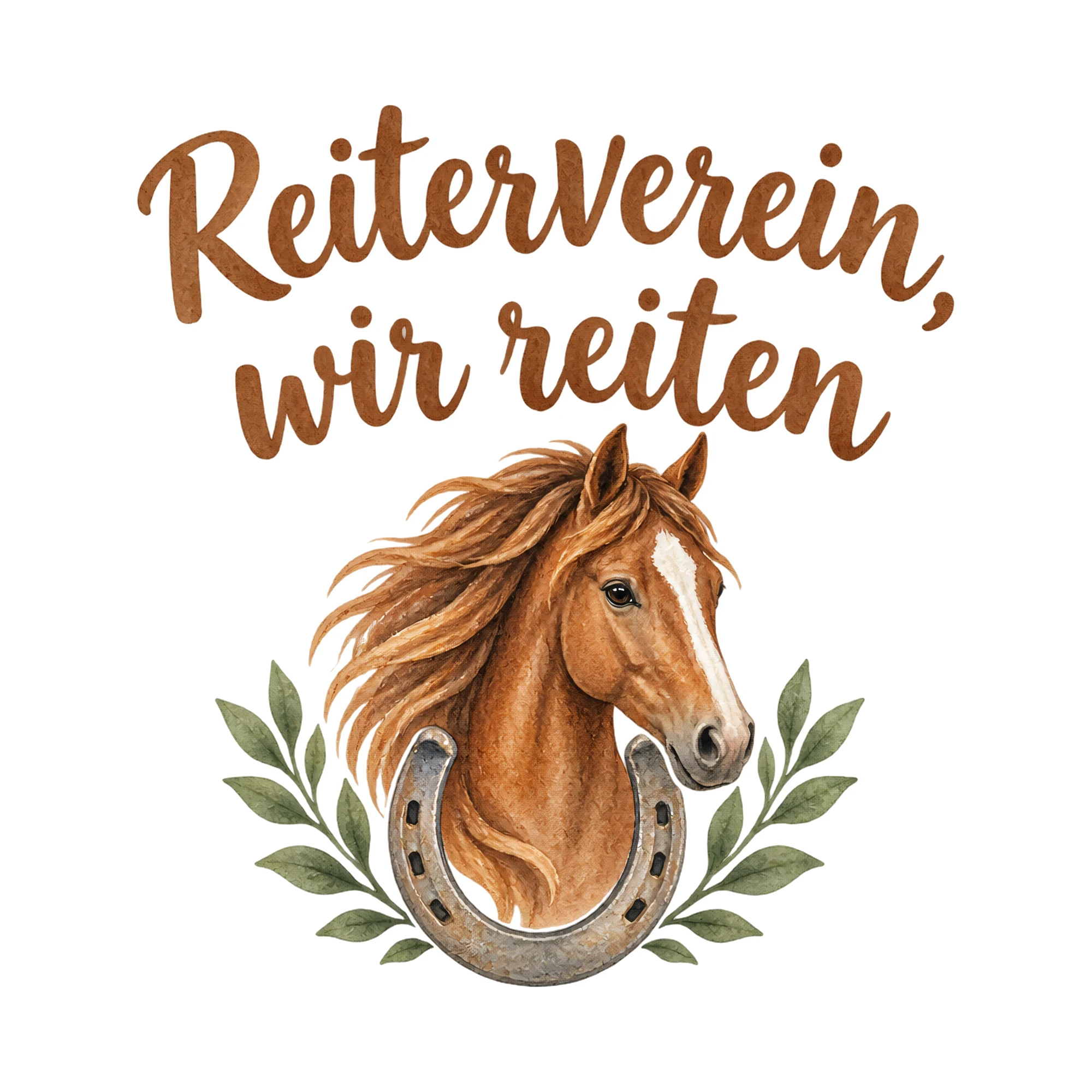 Bügelbild Reiterverein, wir reiten als Grafik auf weißem Hintergrund (BB018659)