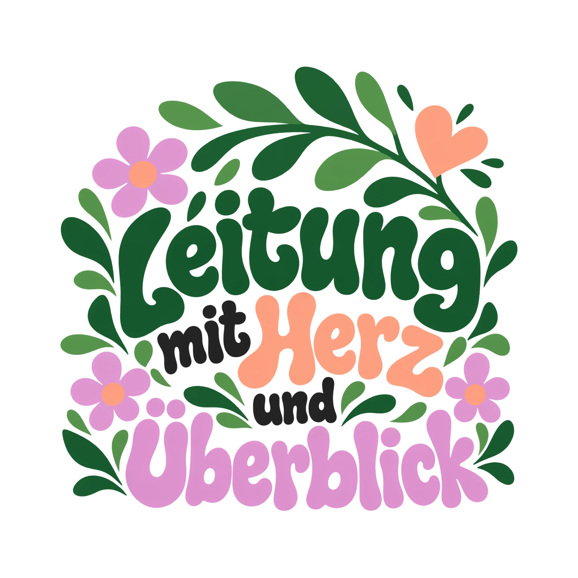 Bügelbild Leitung mit Herz und Überblick als Grafik auf weißem Hintergrund (BB013543)