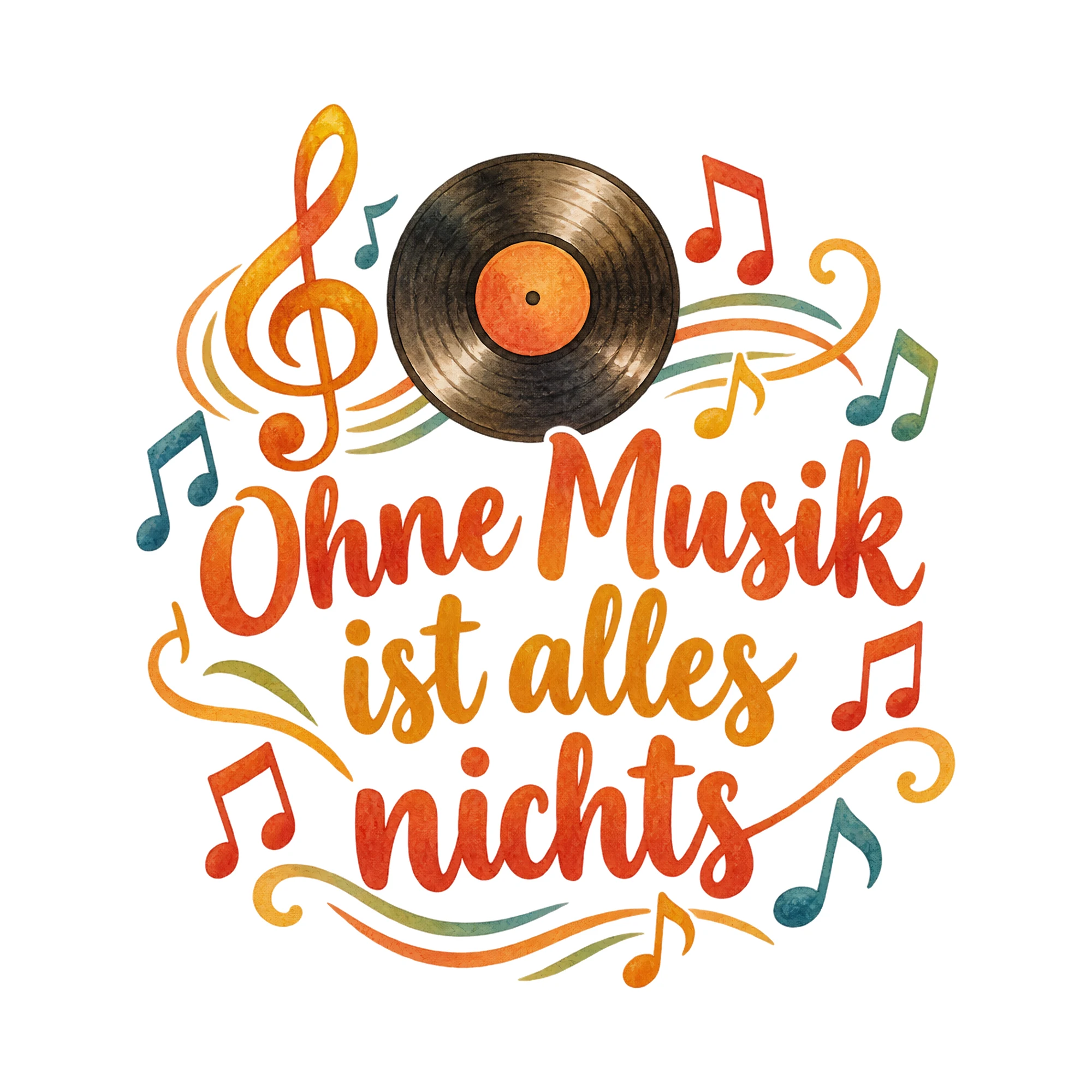 Bügelbild Ohne Musik ist alles nichts, Hobby Shirt Spruch als Grafik auf weißem Hintergrund (BB016528)