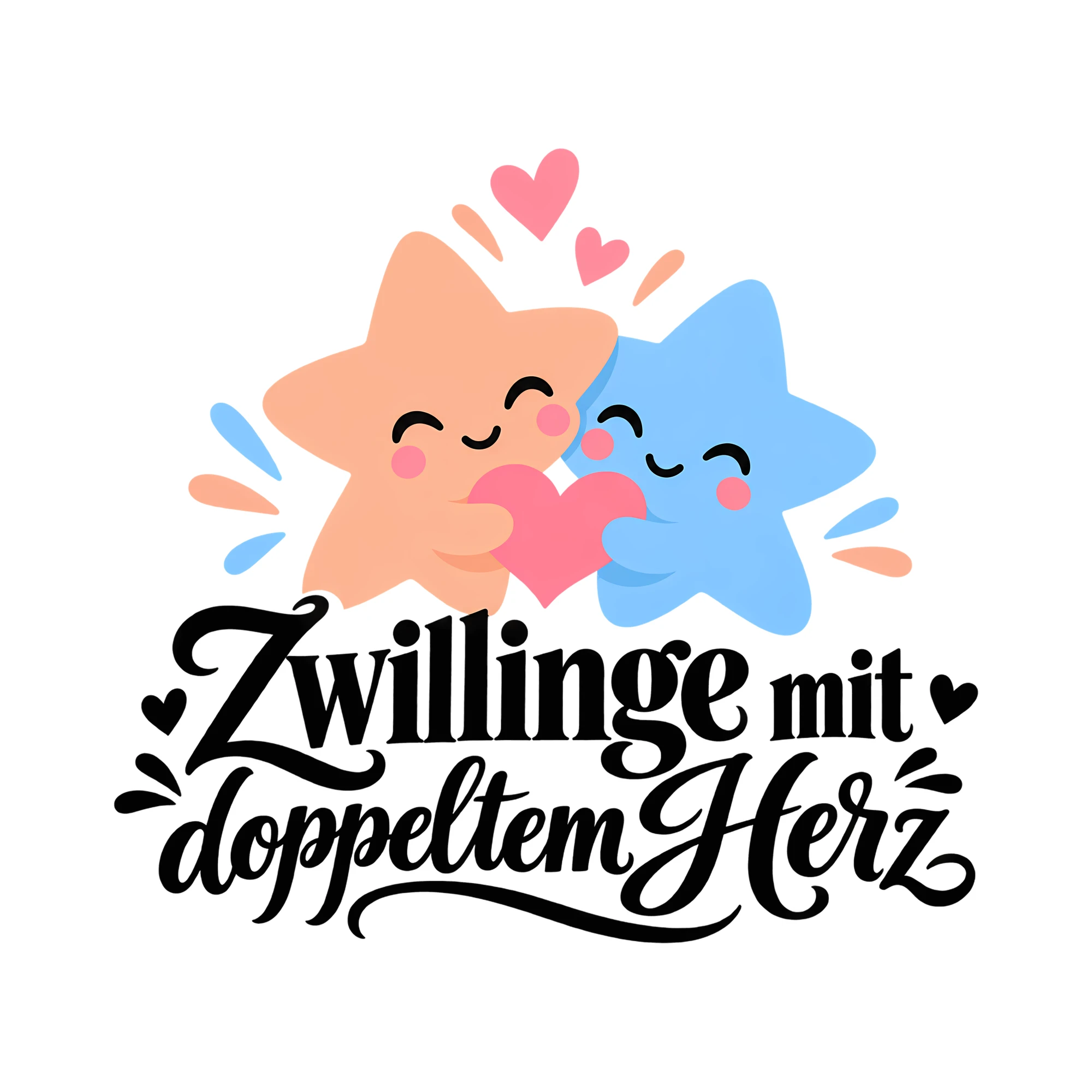 Bügelbild Zwillinge mit doppeltem Herz als Grafik auf weißem Hintergrund (BB013470)