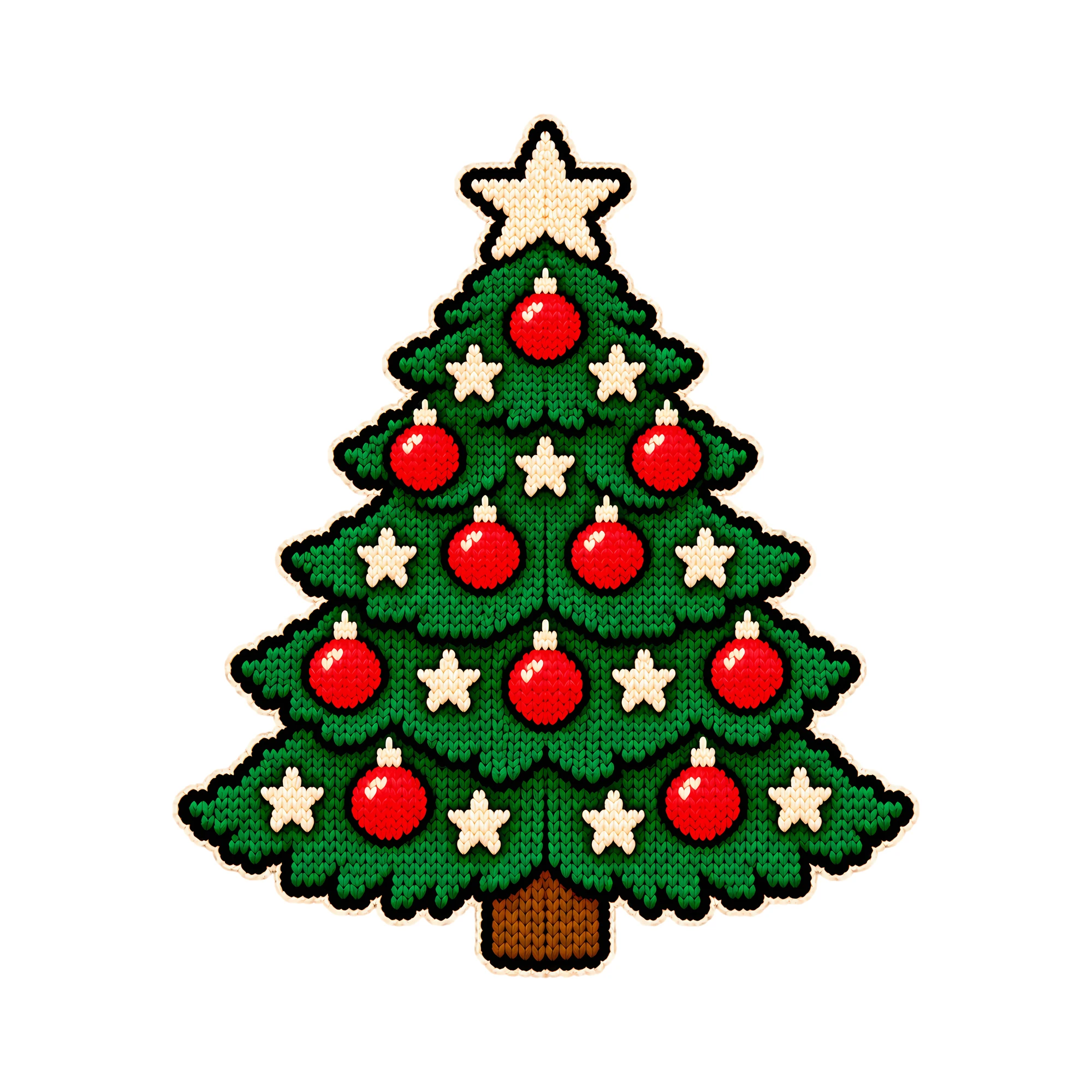 Bügelbild Gestrickter Weihnachtsbaum als Grafik auf weißem Hintergrund (BB011413)