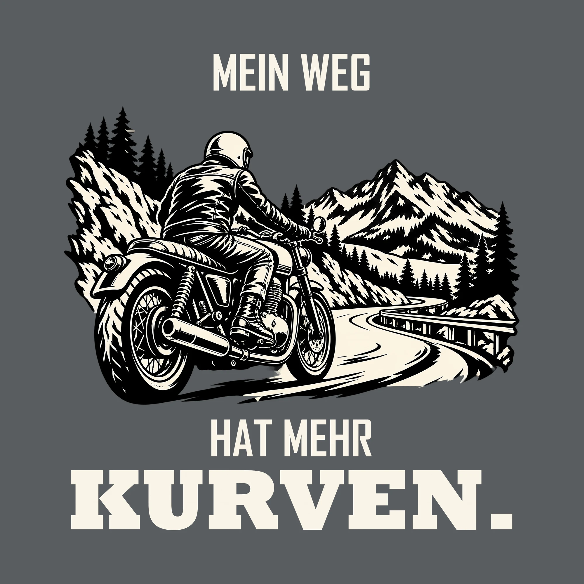 Bügelbild MEIN WEG HAT MEHR KURVEN. als Grafik auf dunklem Hintergrund (BB012735)