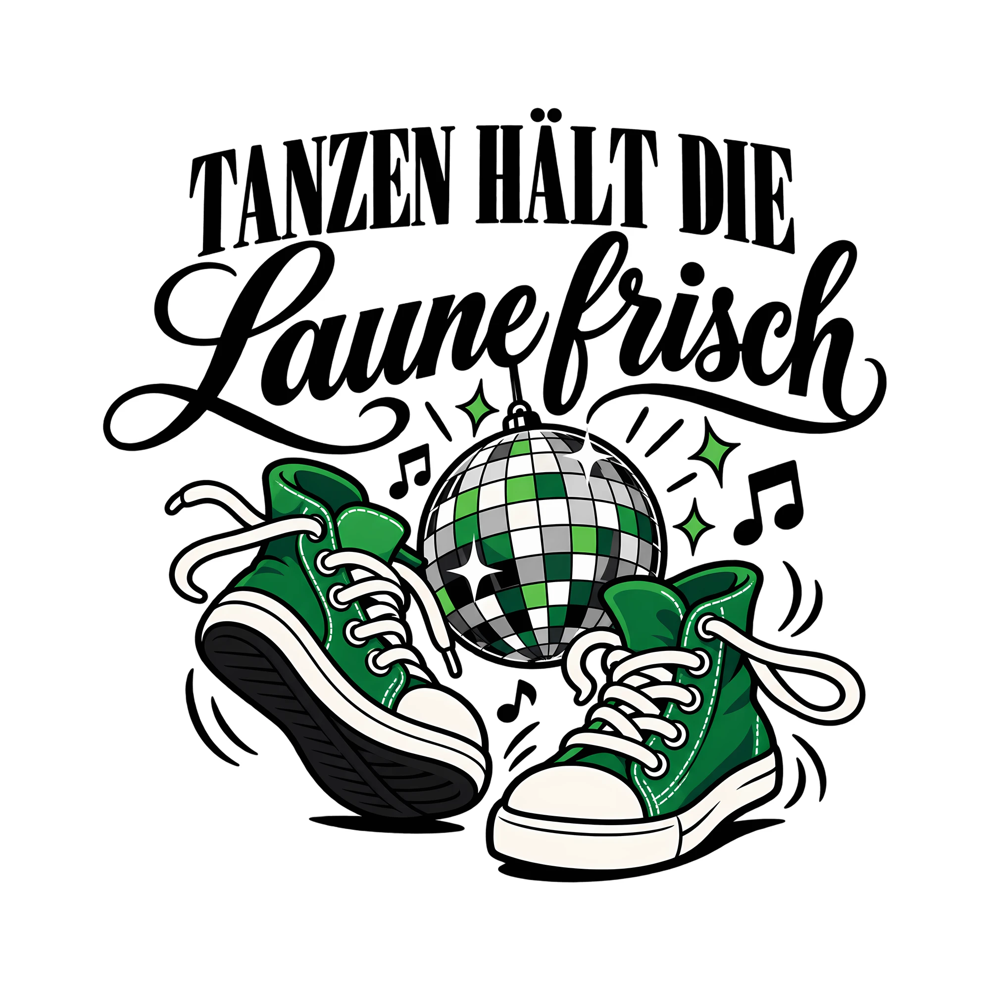 Bügelbild Tanzen hält die Laune frisch als Grafik auf weißem Hintergrund (BB011873)
