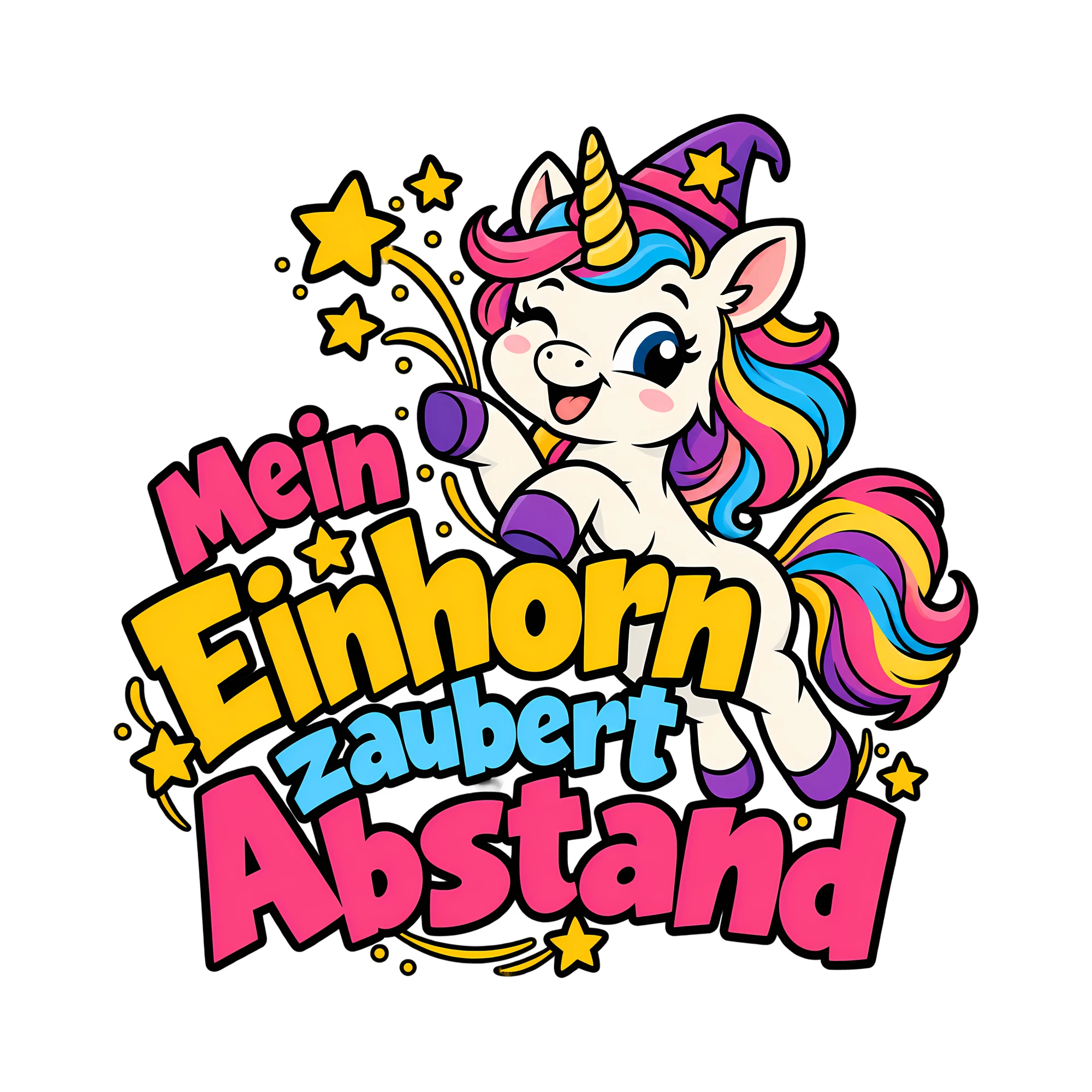 Bügelbild Mein Einhorn zaubert Abstand als Grafik auf weißem Hintergrund (BB014417)