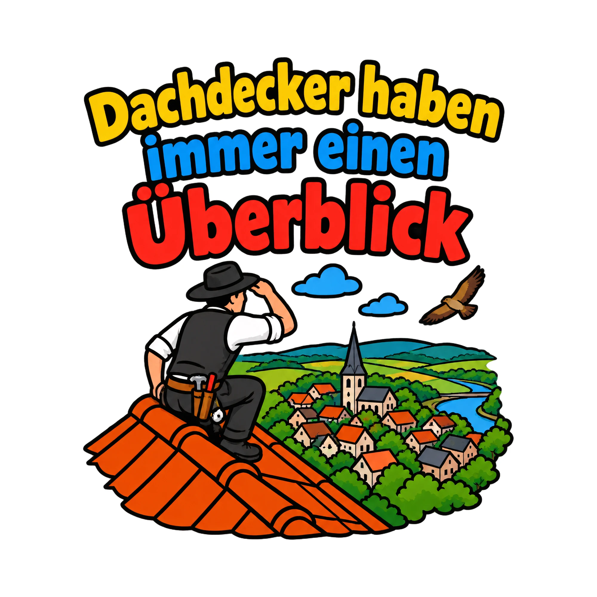 Bügelbild Dachdecker haben immer einen Überblick, Beruf Shirt Spruch als Grafik auf weißem Hintergrund (BB020198)