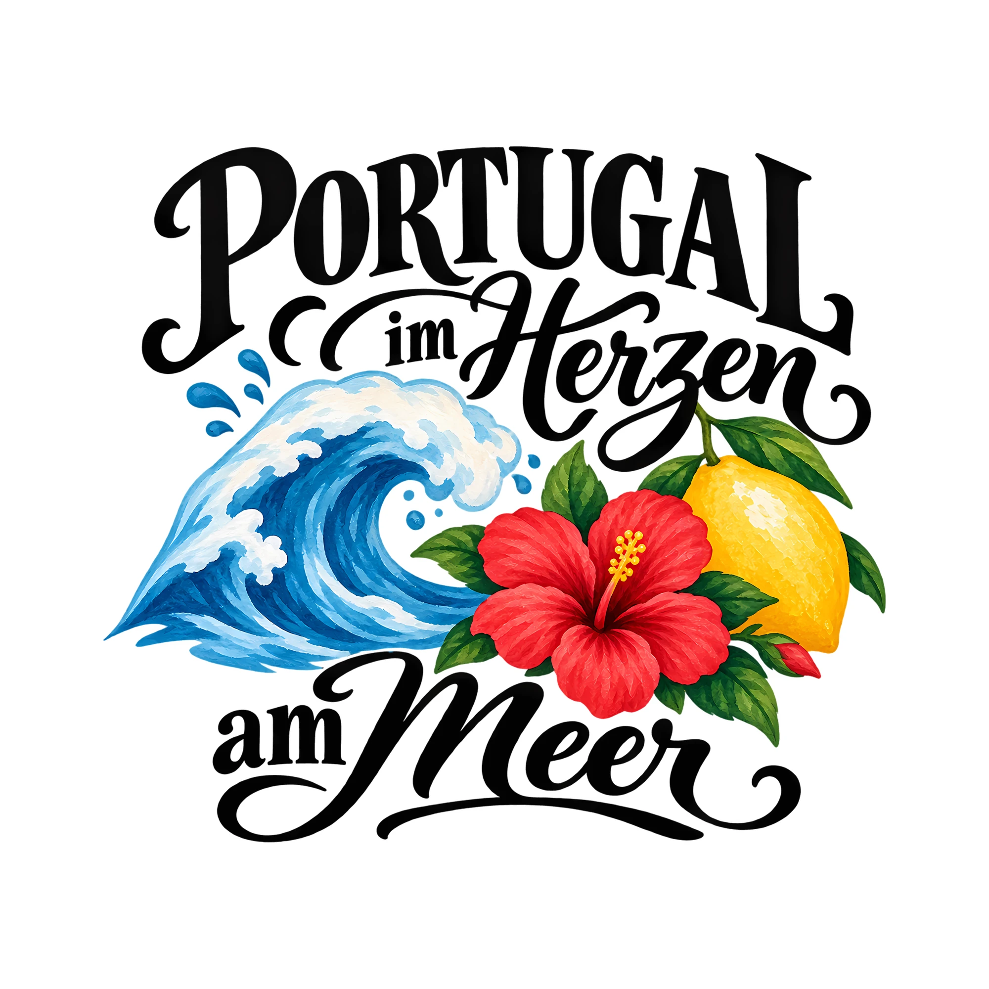 Bügelbild PORTUGAL im Herzen am Meer als Grafik auf weißem Hintergrund (BB013653)