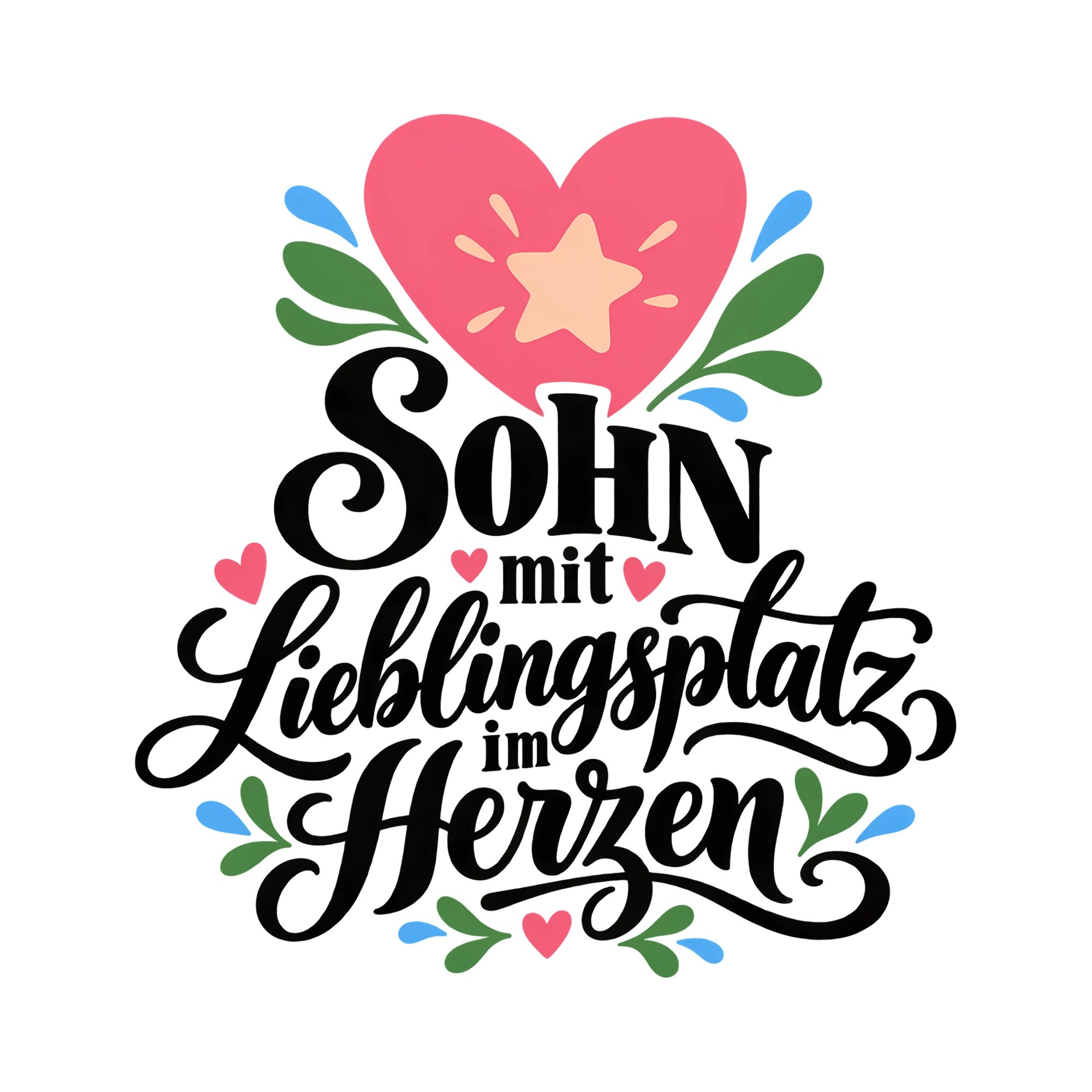 Bügelbild Sohn mit Lieblingsplatz im Herzen als Grafik auf weißem Hintergrund (BB013452)